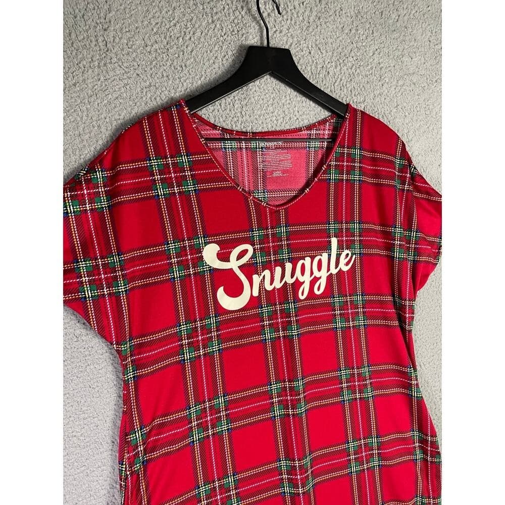 Joyspun Women's Red Plaid Snuggle Nightgown Pajama Shirt Size Small Soft Lounge - Thumbnail 7