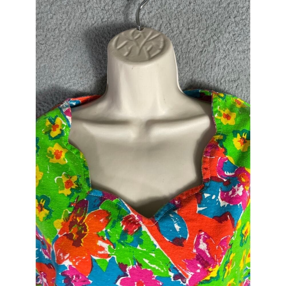 Vintage 90s Synopsis Plus Size 20 Floral Patchwork Blouse Neon Cotton Top 2X - Thumbnail 5