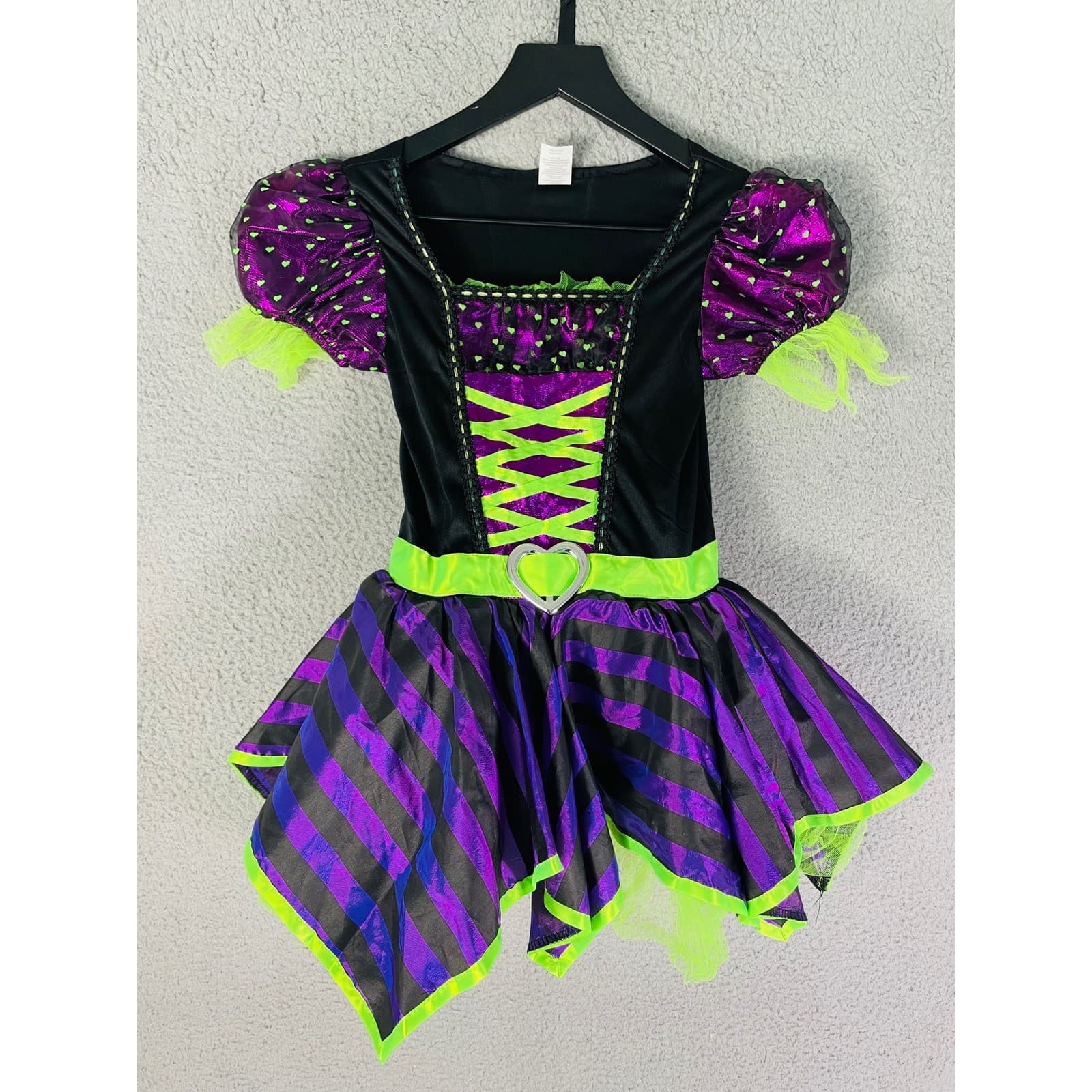 Girls Witch Costume Size 6 6X Purple Green Tutu Dress Halloween Heart Belt - Thumbnail 2
