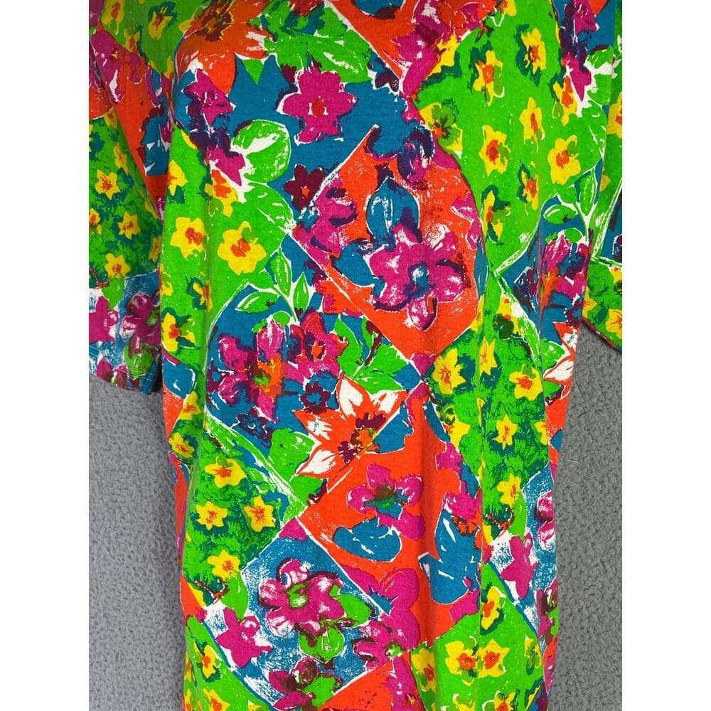 Vintage 90s Synopsis Plus Size 20 Floral Patchwork Blouse Neon Cotton Top 2X - Thumbnail 8