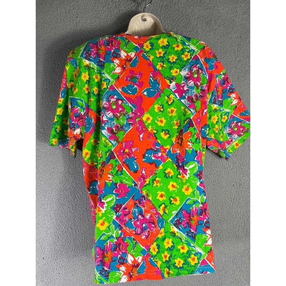Vintage 90s Synopsis Plus Size 20 Floral Patchwork Blouse Neon Cotton Top 2X - Thumbnail 9