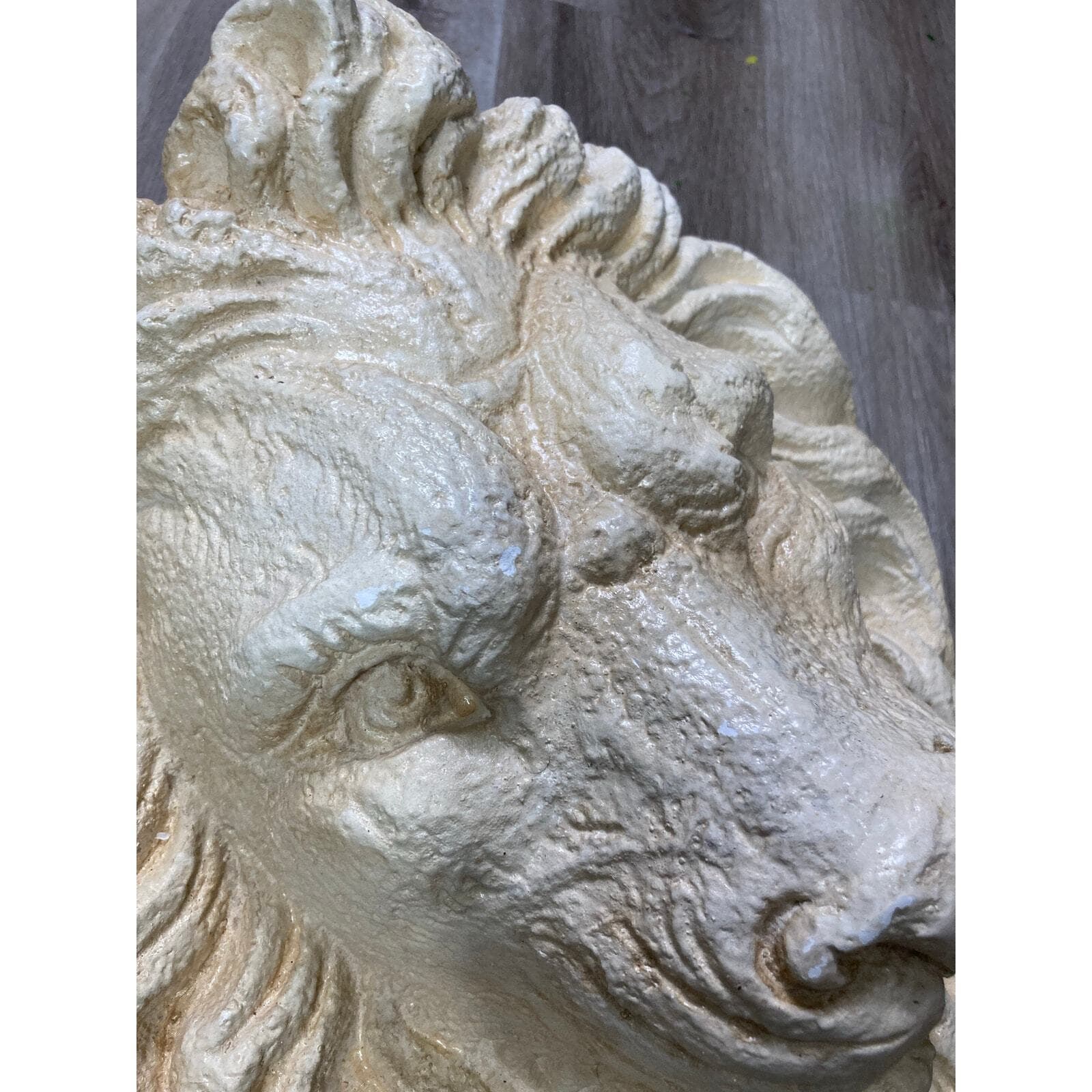 Lion Head Wall Plaque Sculpture 18” Plaster Classical Decor Large Relief - Thumbnail 6