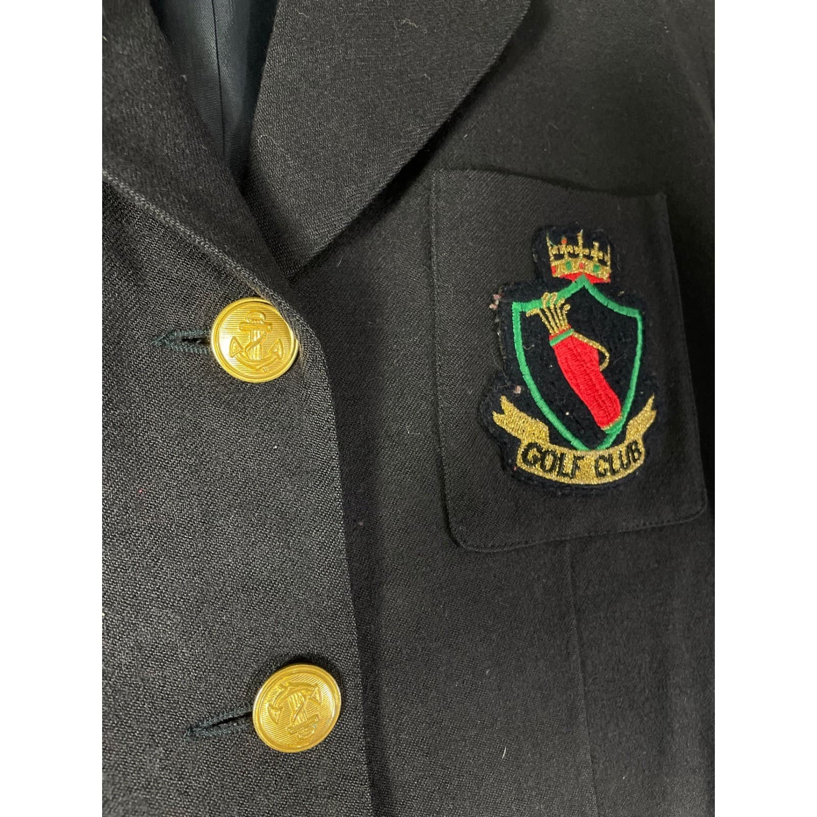 Vintage Womens Navy Wool Golf Club Blazer 36 Crest Patch Gold Button Korea - Thumbnail 11