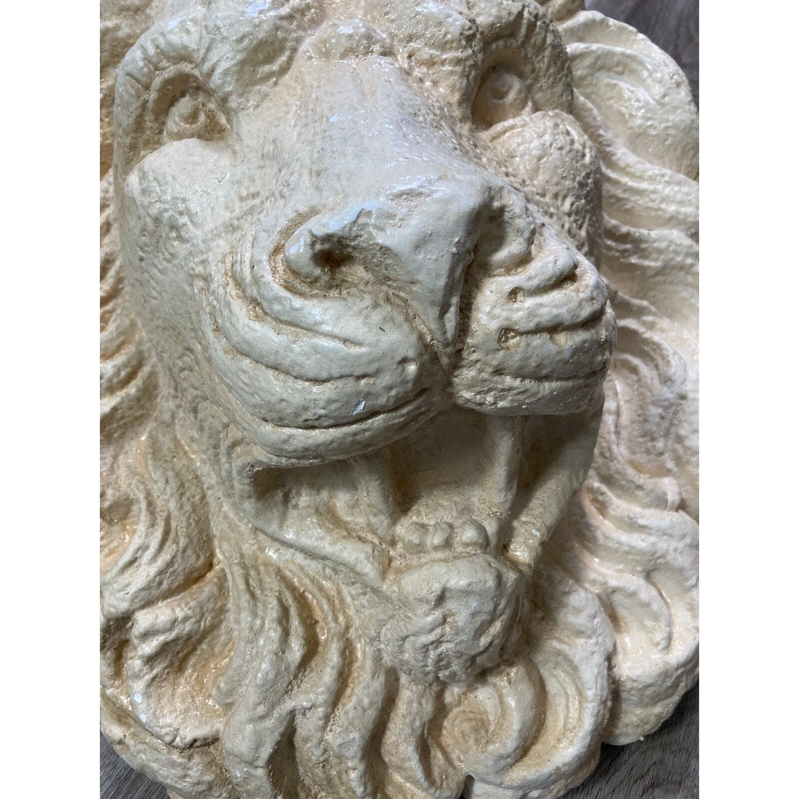 Lion Head Wall Plaque Sculpture 18” Plaster Classical Decor Large Relief - Thumbnail 5