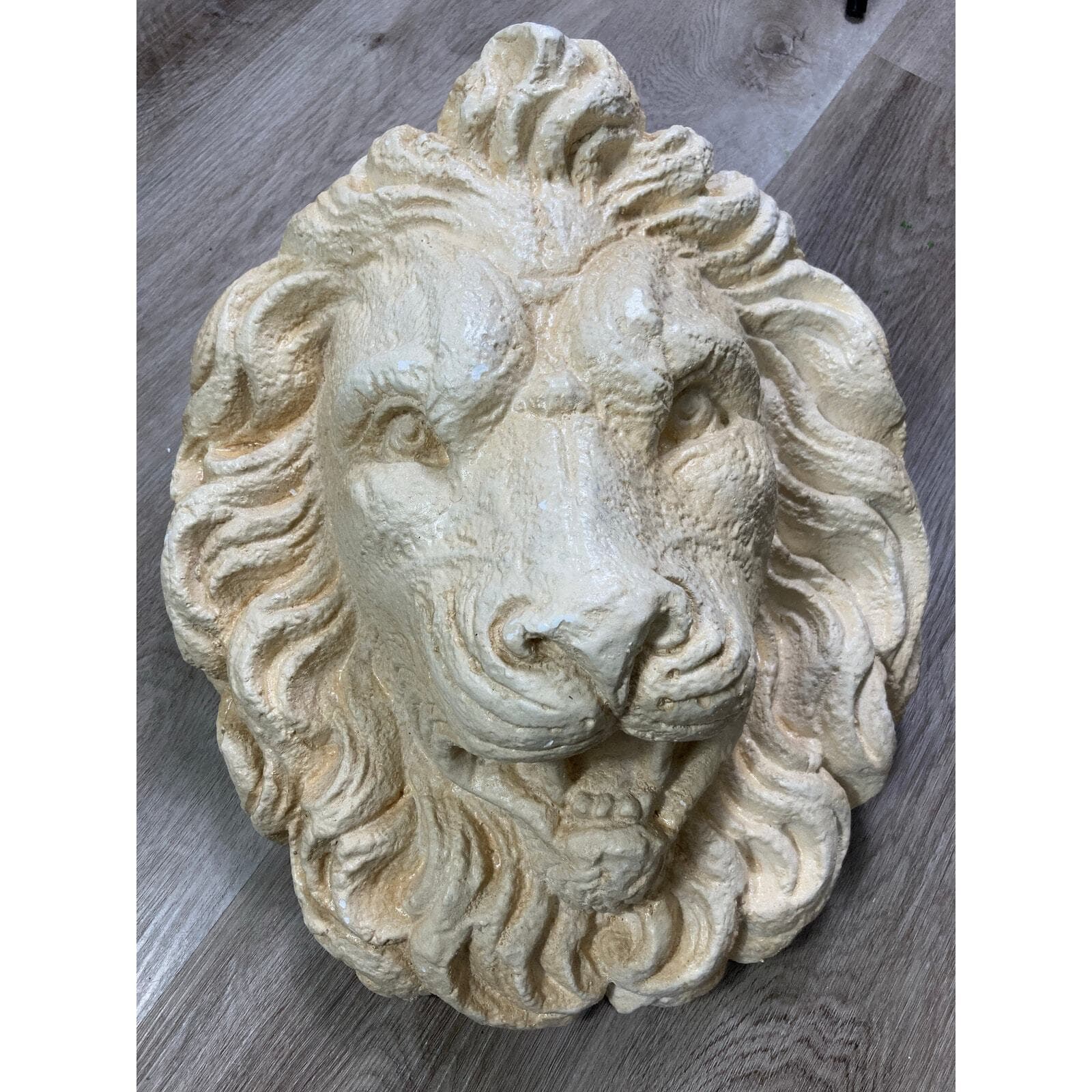 Lion Head Wall Plaque Sculpture 18” Plaster Classical Decor Large Relief - Thumbnail 3