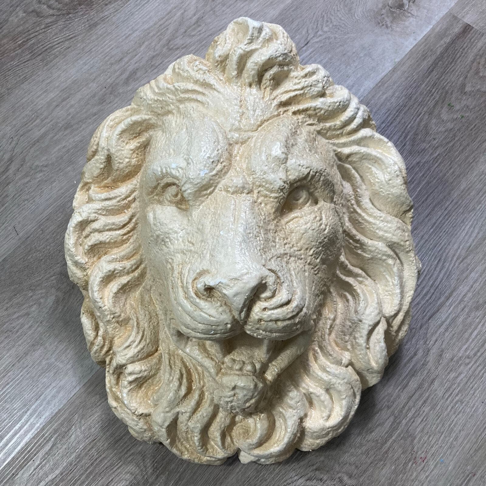 Lion Head Wall Plaque Sculpture 18” Plaster Classical Decor Large Relief - Thumbnail 2