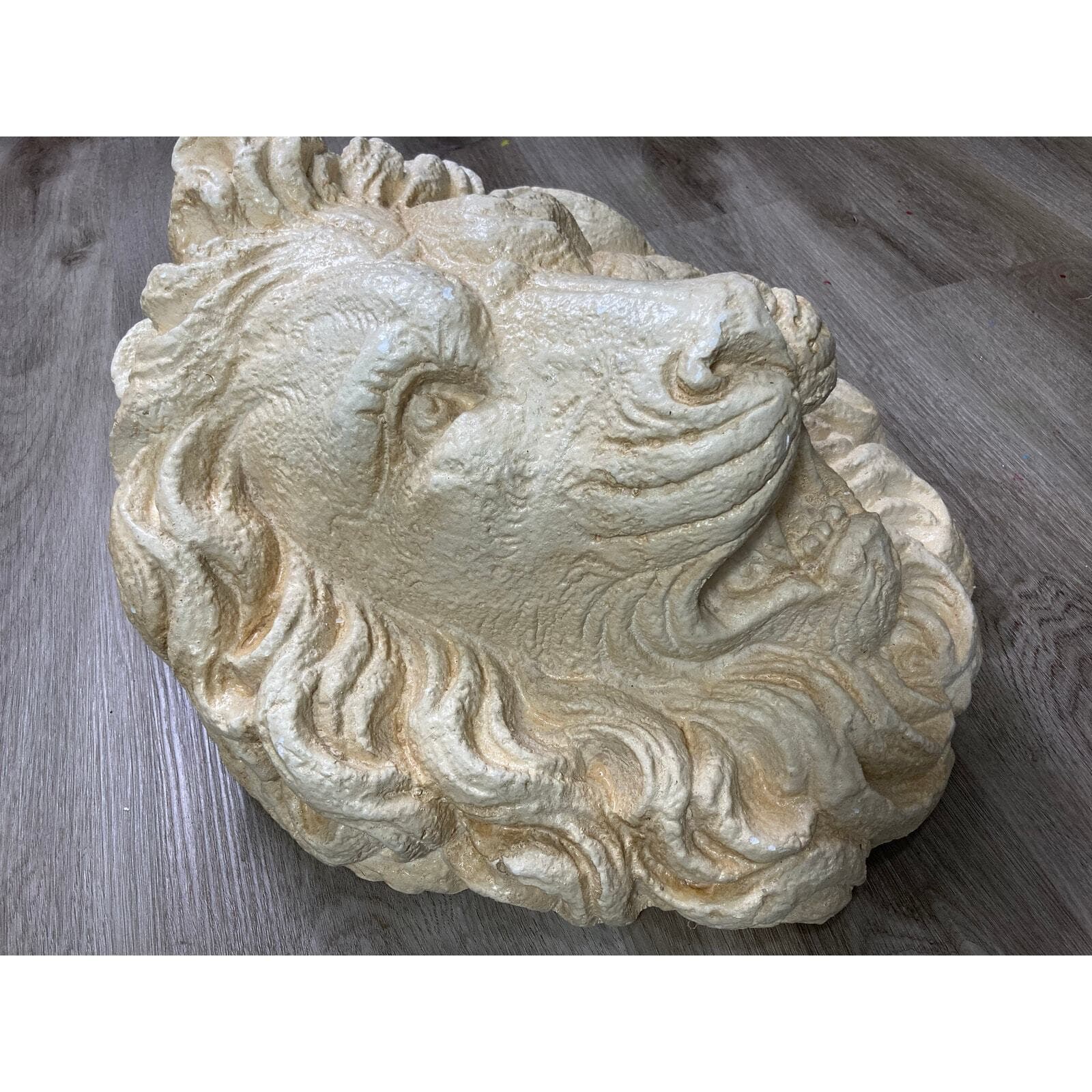 Lion Head Wall Plaque Sculpture 18” Plaster Classical Decor Large Relief - Thumbnail 10