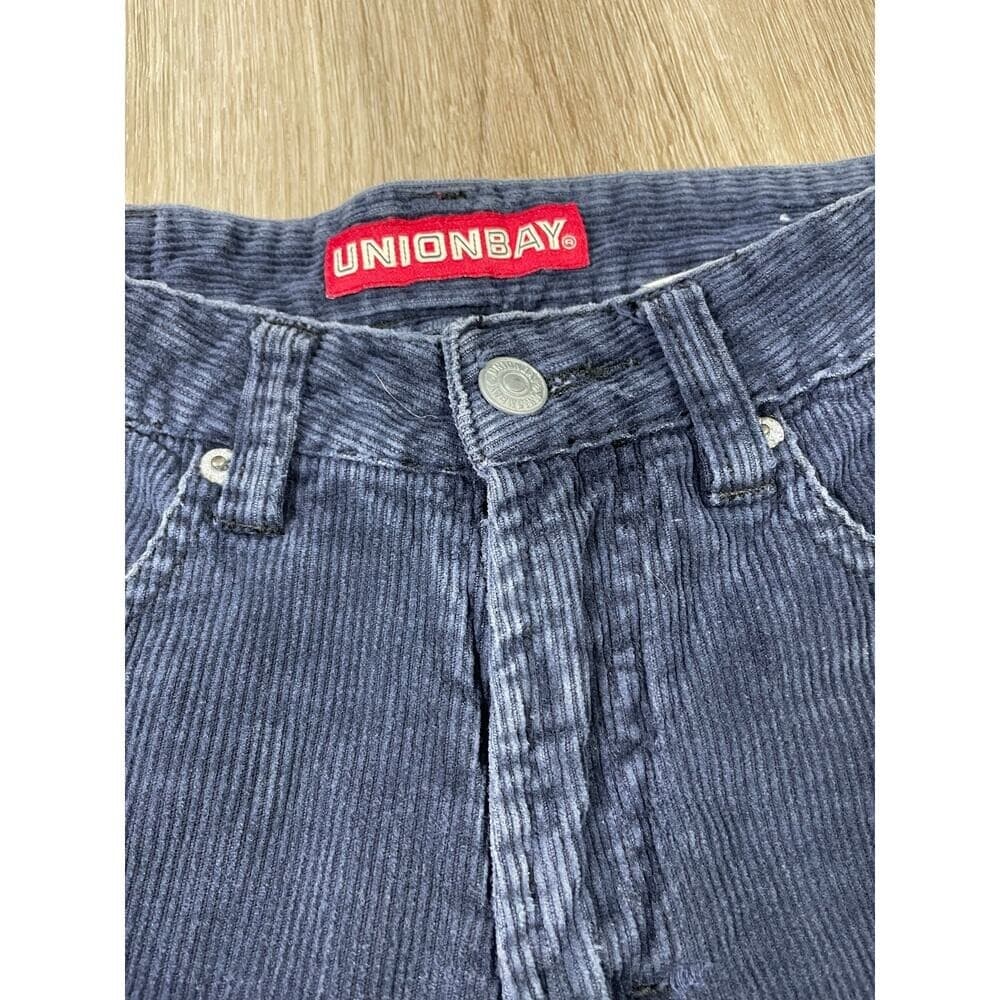 Unionbay Corduroy Pants Womens 7 Blue Wide Leg Y2K Grunge Cut Hem Jeans - Thumbnail 5