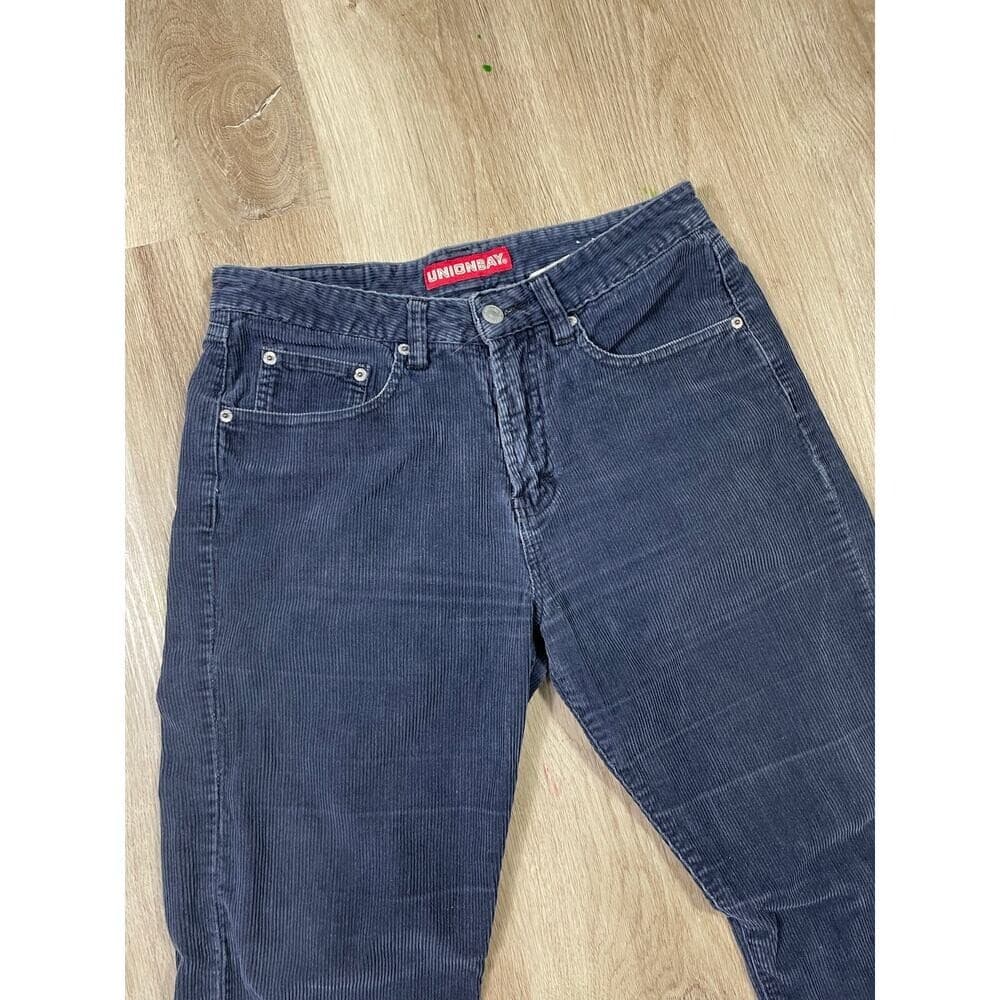 Unionbay Corduroy Pants Womens 7 Blue Wide Leg Y2K Grunge Cut Hem Jeans - Thumbnail 4