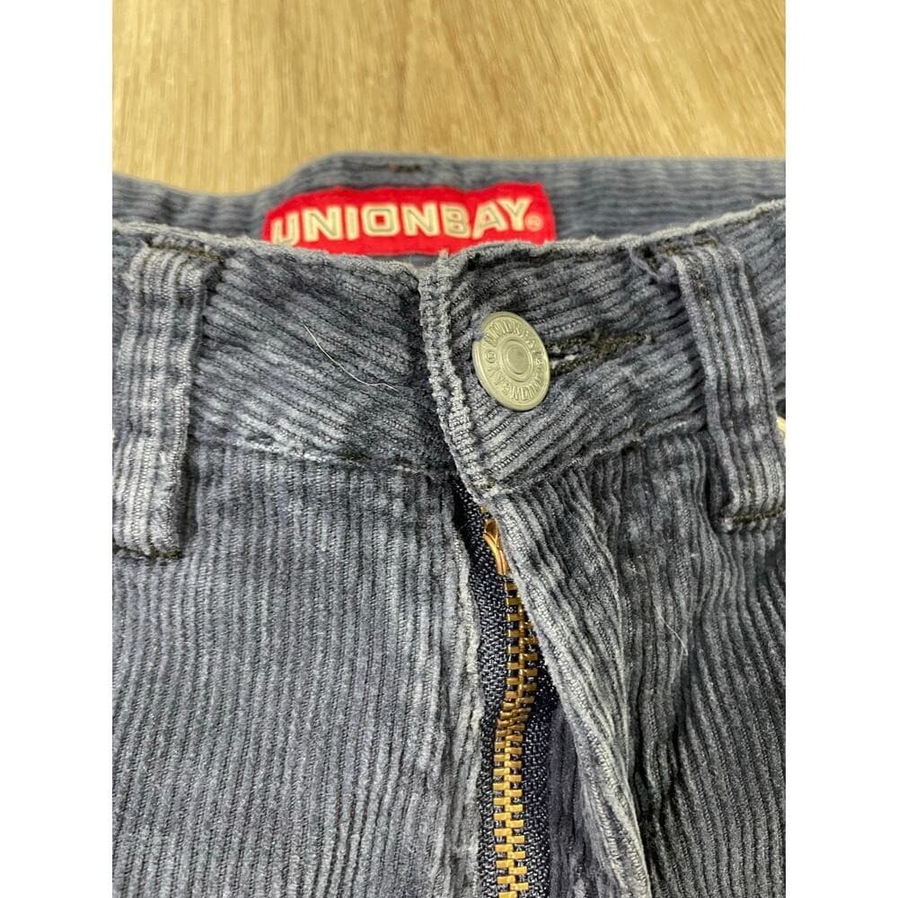 Unionbay Corduroy Pants Womens 7 Blue Wide Leg Y2K Grunge Cut Hem Jeans - Thumbnail 6