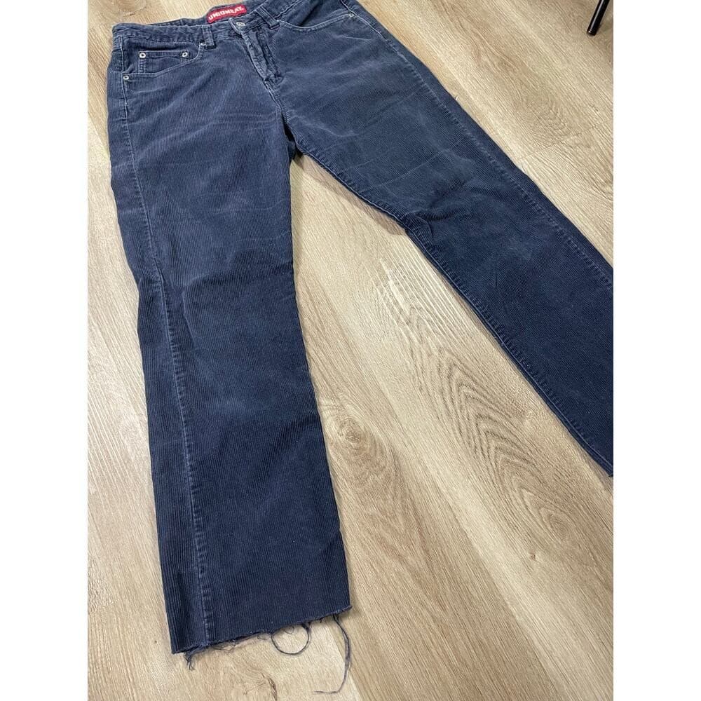 Unionbay Corduroy Pants Womens 7 Blue Wide Leg Y2K Grunge Cut Hem Jeans - Thumbnail 3