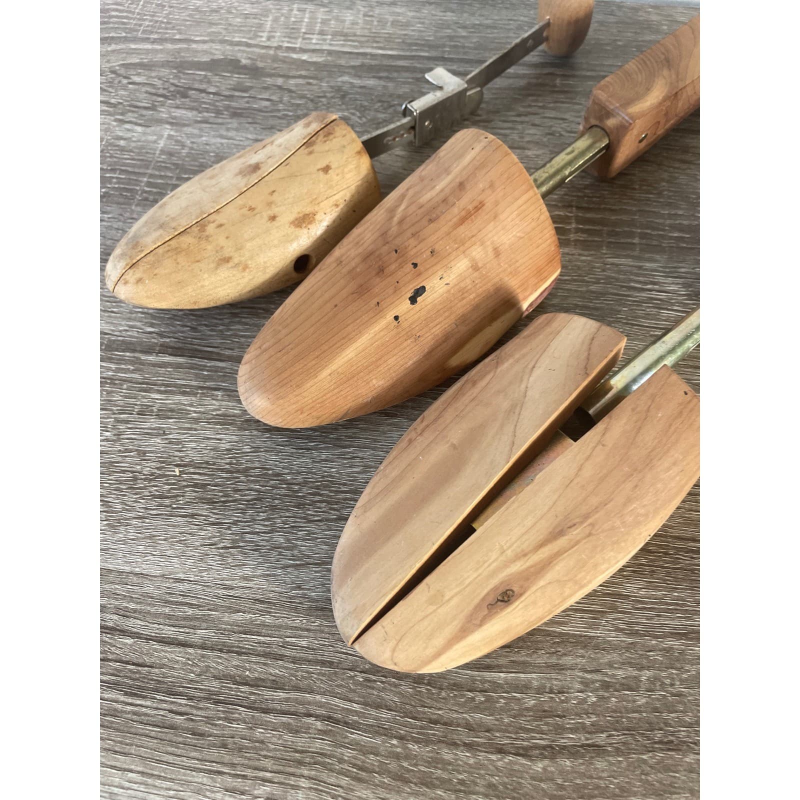 Vintage Wooden Shoe Trees Pair Adjustable Split Toe Shoe Stretchers Forms - Thumbnail 4
