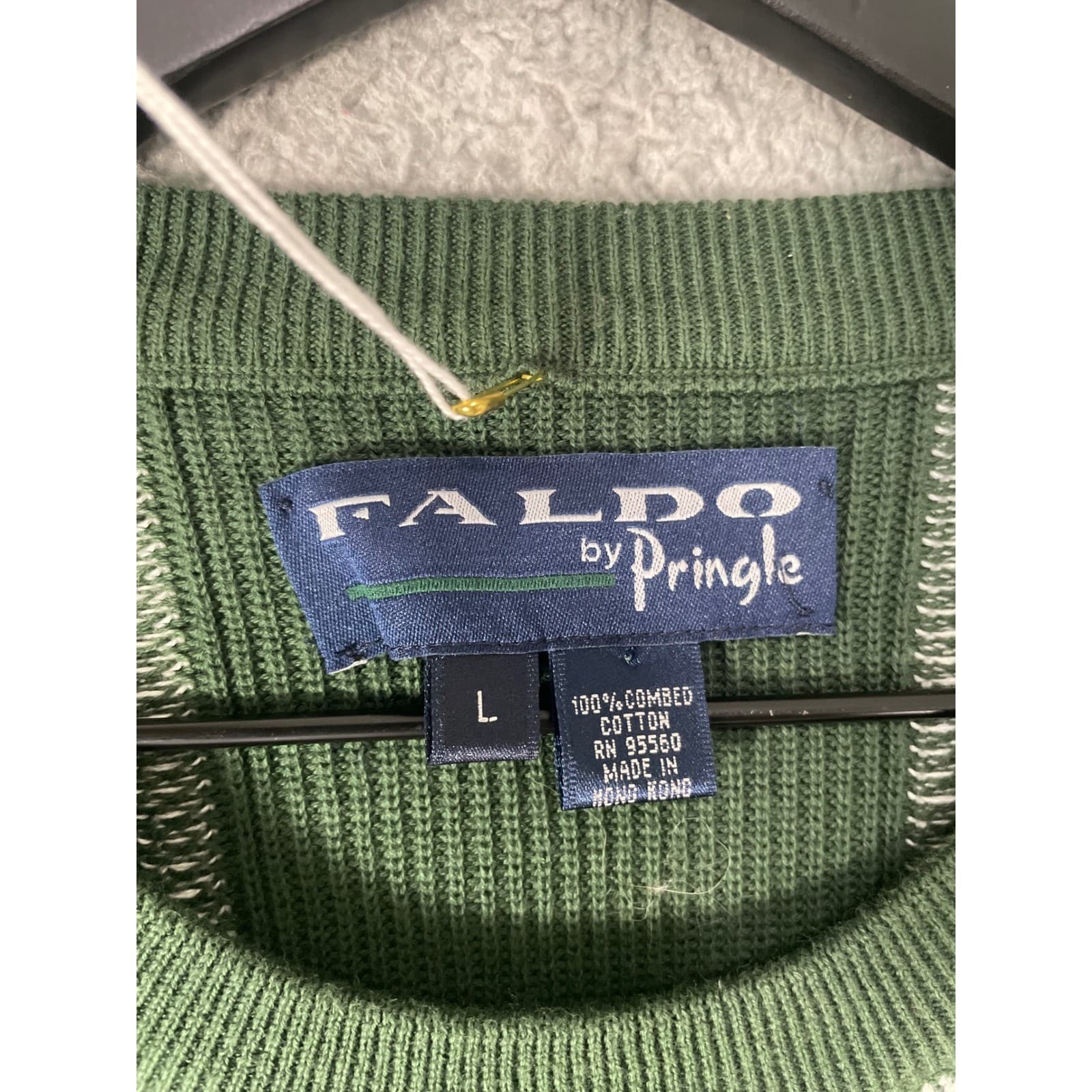 Faldo Pringle Sweater Mens L Green Striped Crewneck Cotton Golf NWT - Thumbnail 3