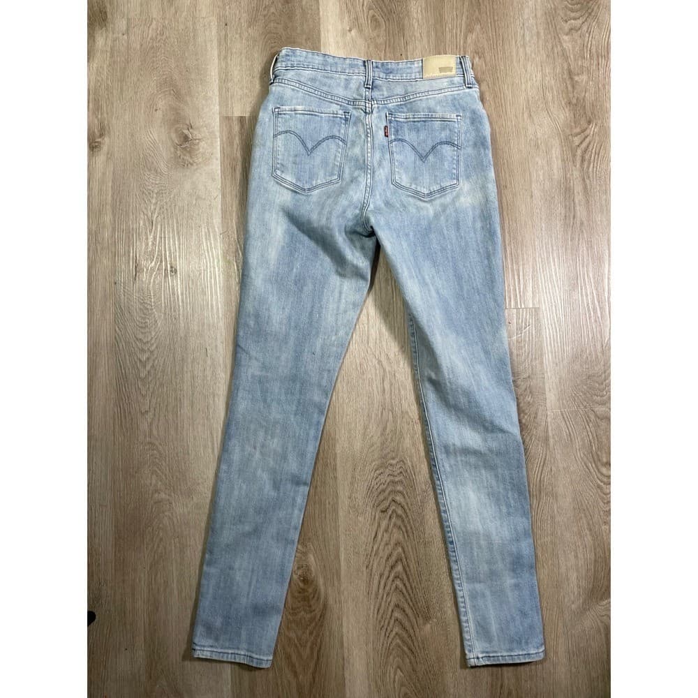 Levi's Classic Straight Jeans 28 Women Light Wash Thrashed Bleach Stain Dye - Thumbnail 8