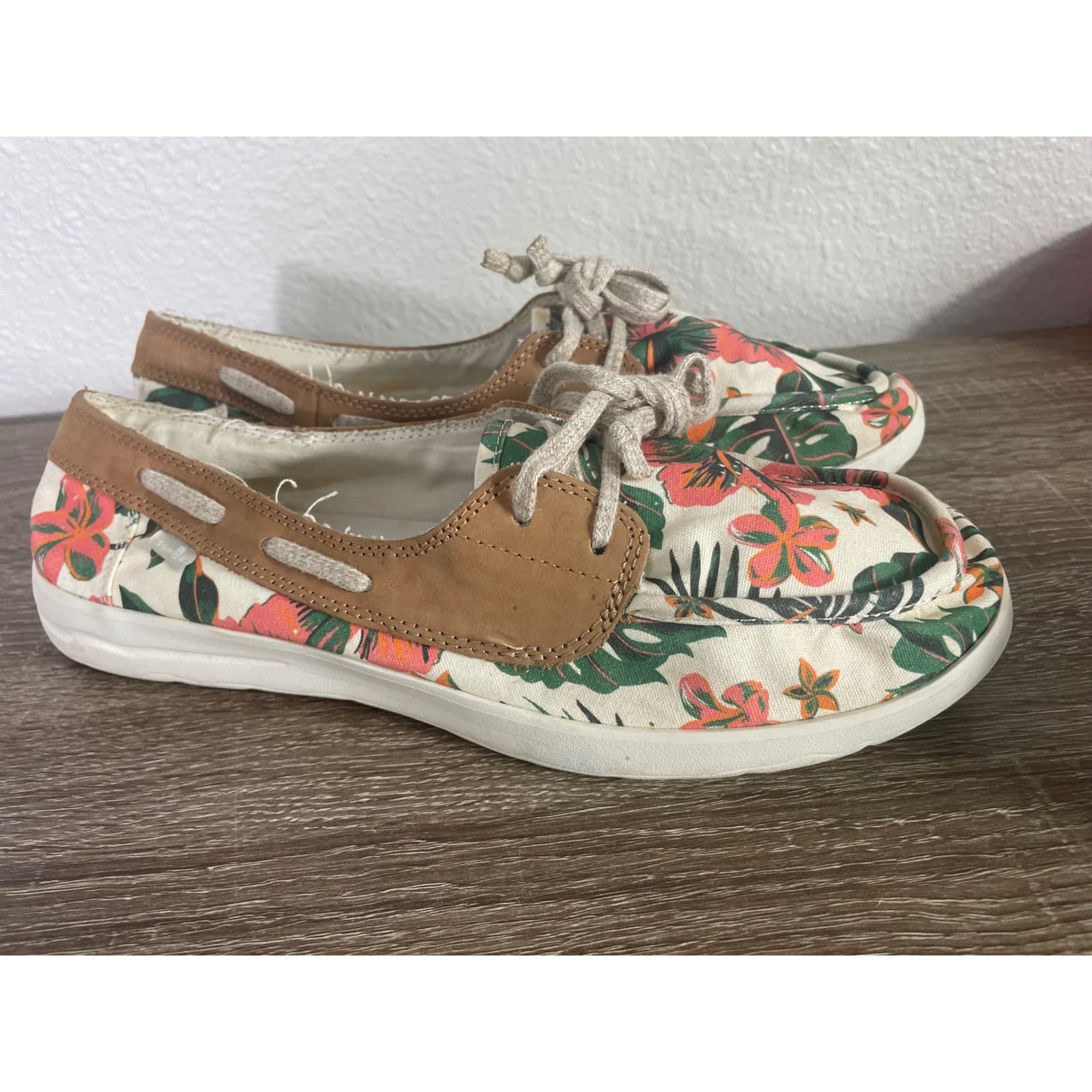 Sanuk Pair O Sail Lite Floral Boat Shoes Womens 10 Canvas Slip On Beach - Thumbnail 10