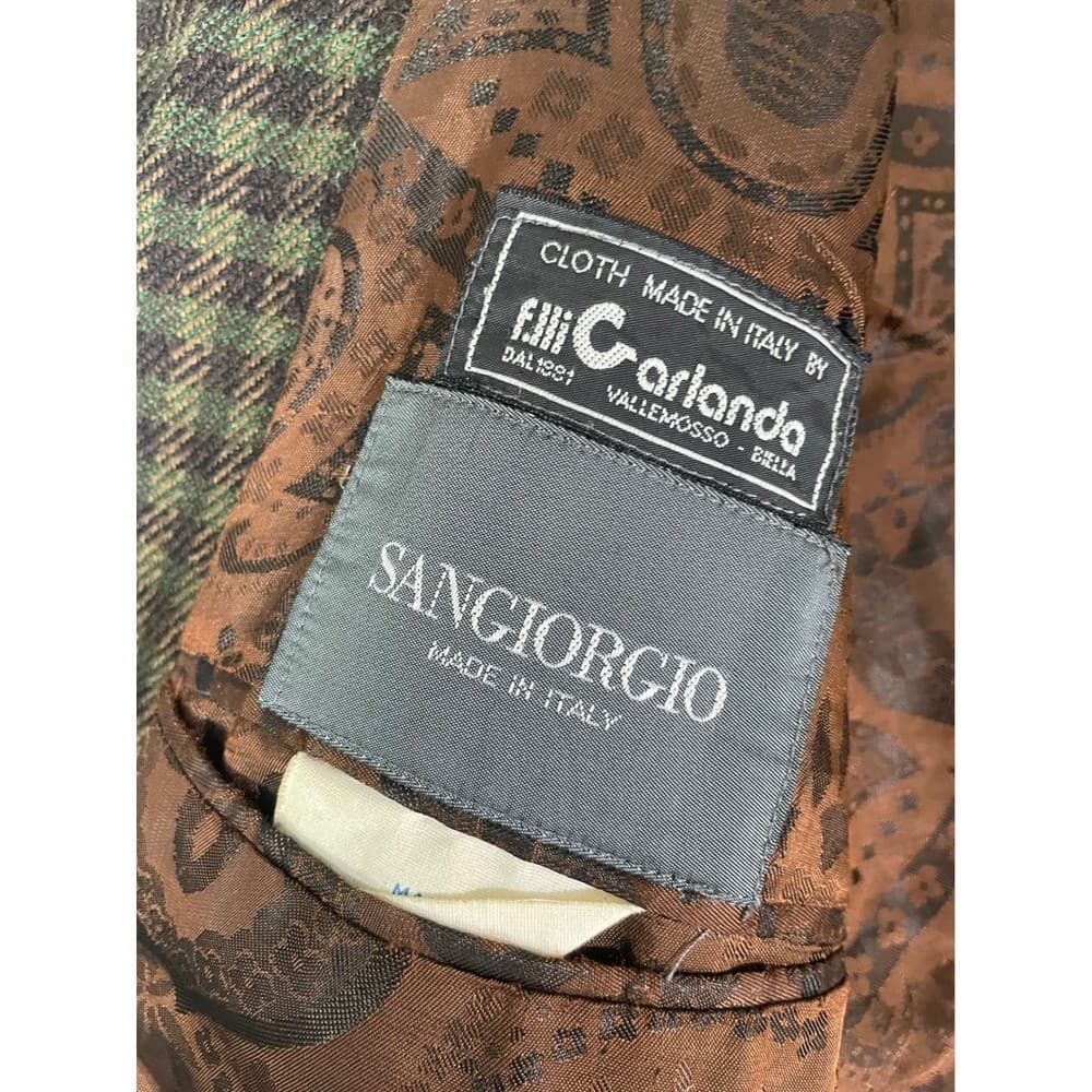 Vintage San Giorgio Wool Blazer Jacket Made in Italy Mens Brown Plaid - Thumbnail 5
