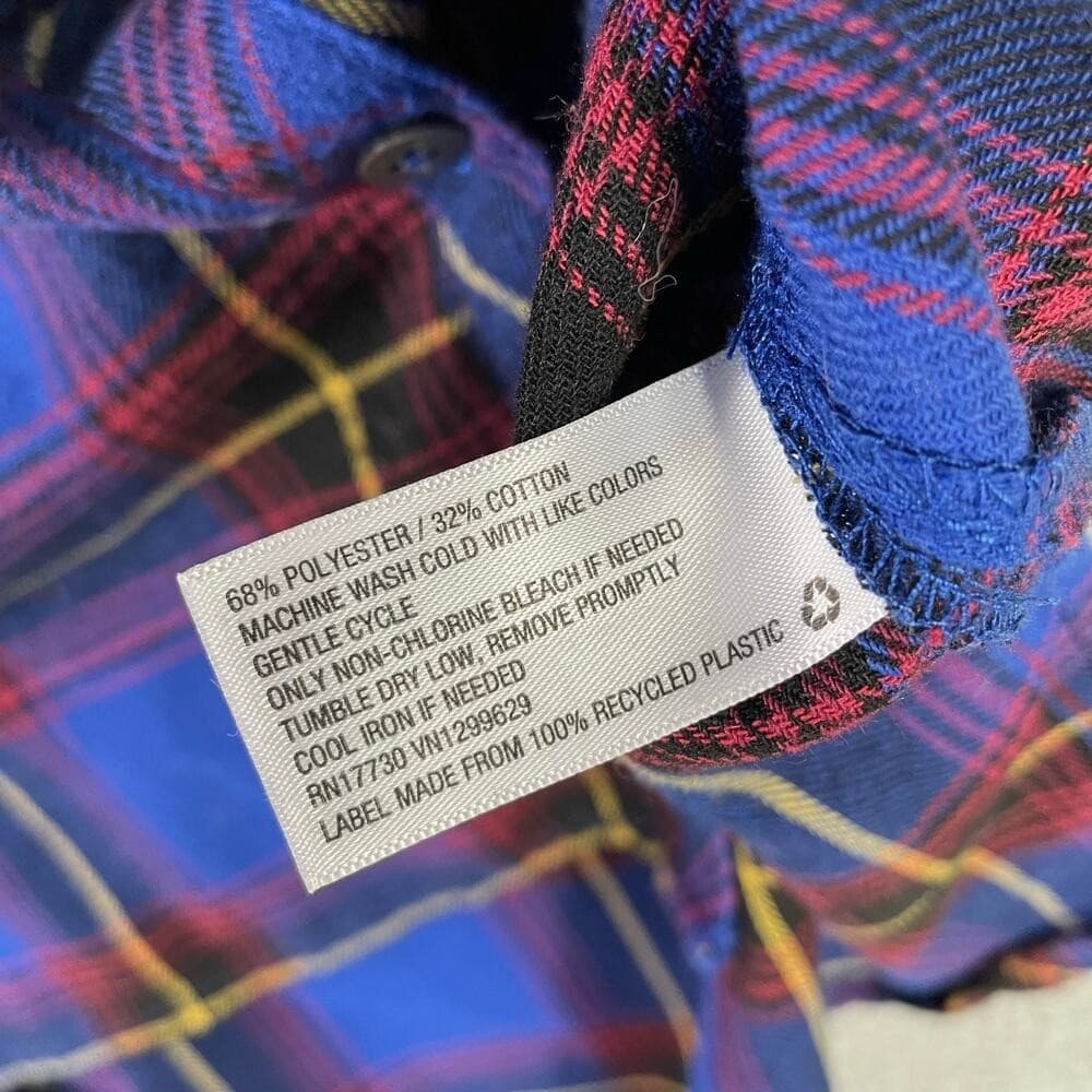 Wild Fable Women XS Blue Plaid Flannel Shirt Oversized Grunge Button Up - Thumbnail 9