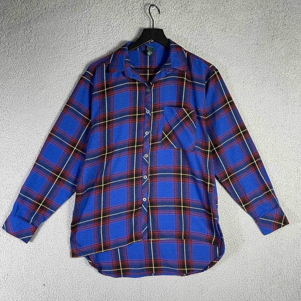 Wild Fable Women XS Blue Plaid Flannel Shirt Oversized Grunge Button Up - Thumbnail 6