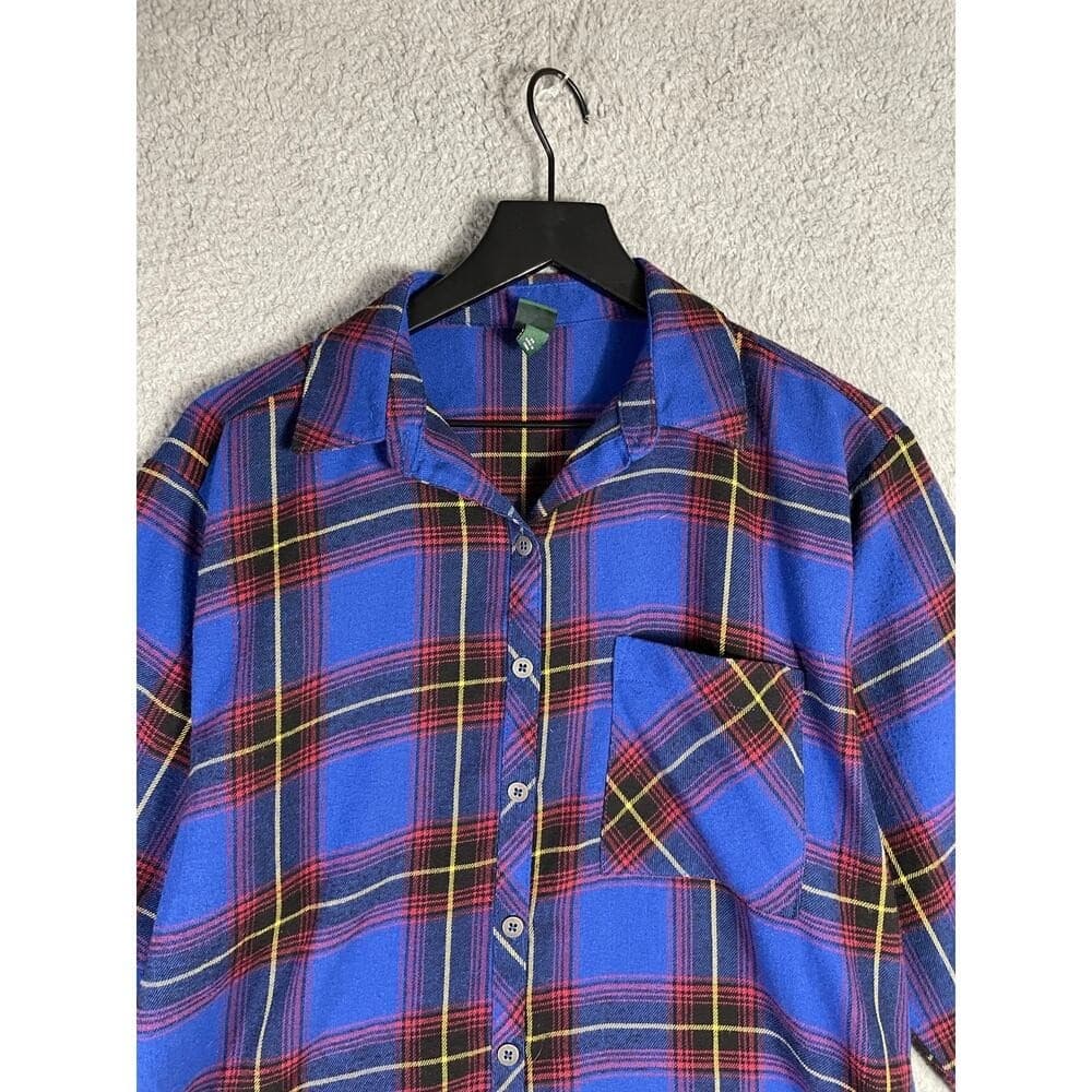 Wild Fable Women XS Blue Plaid Flannel Shirt Oversized Grunge Button Up - Thumbnail 8