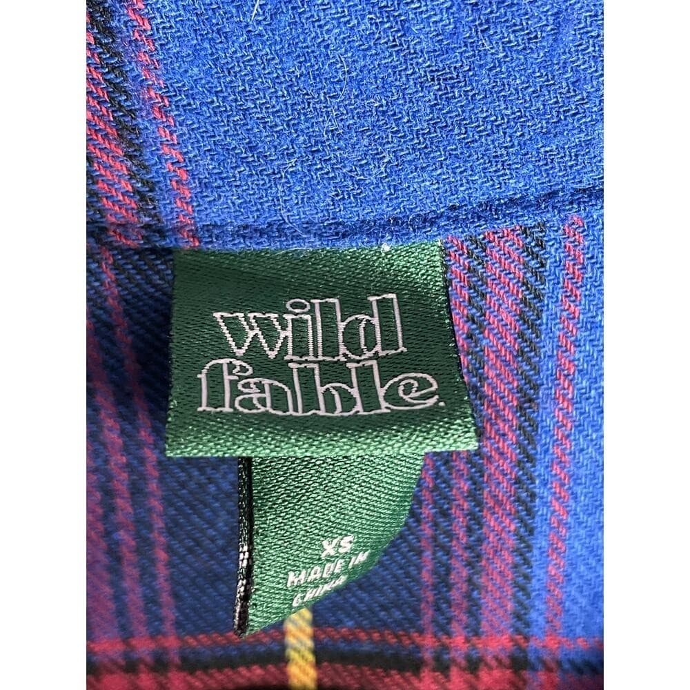 Wild Fable Women XS Blue Plaid Flannel Shirt Oversized Grunge Button Up - Thumbnail 3