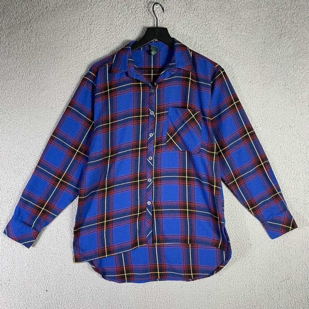 Wild Fable Women XS Blue Plaid Flannel Shirt Oversized Grunge Button Up - Thumbnail 2