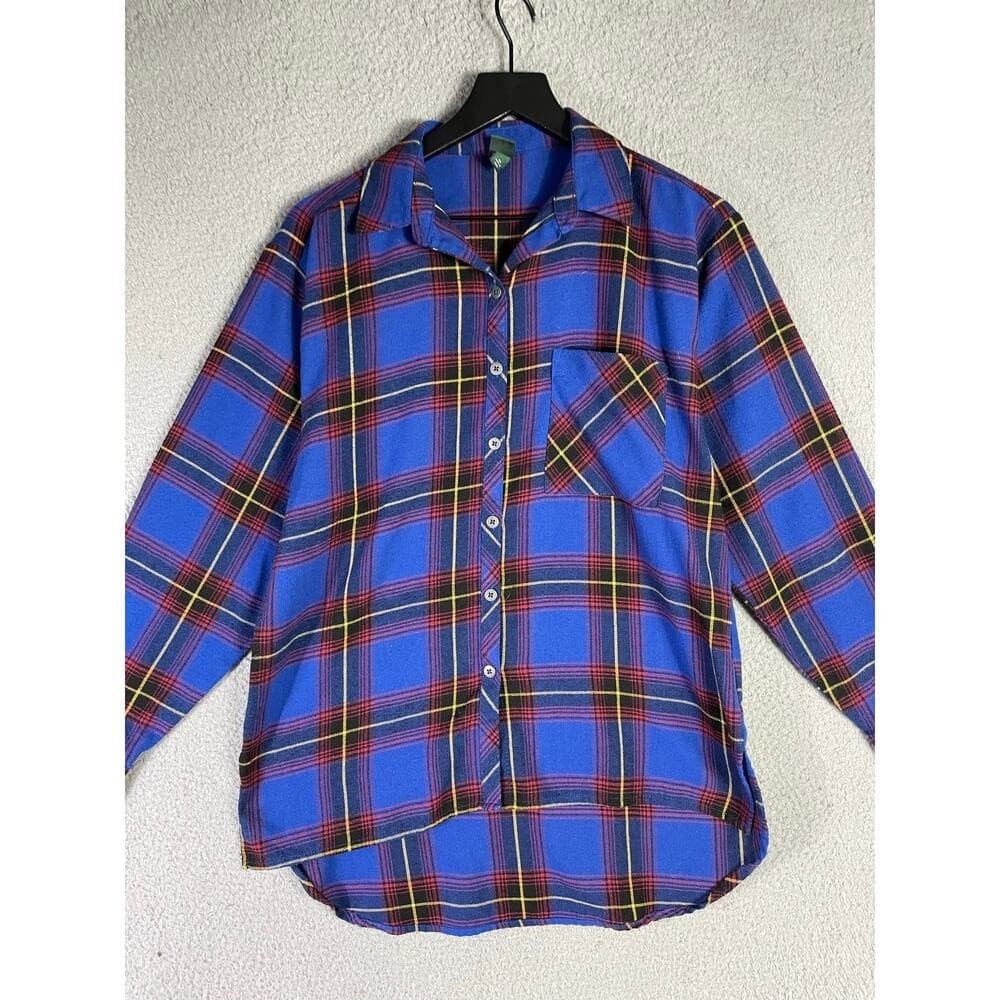 Wild Fable Women XS Blue Plaid Flannel Shirt Oversized Grunge Button Up - Thumbnail 7
