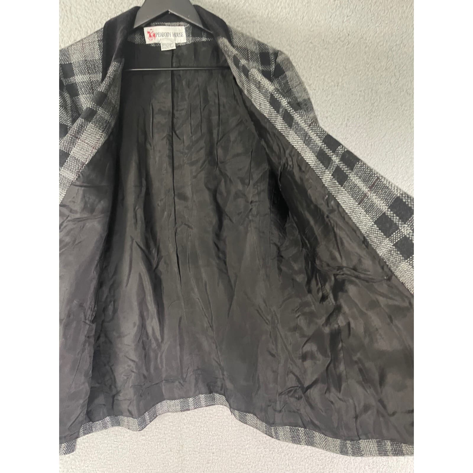 Vintage Plaid Blazer Womens 5 6 Gray Wool Jacket Velvet Collar Academia S - Thumbnail 9