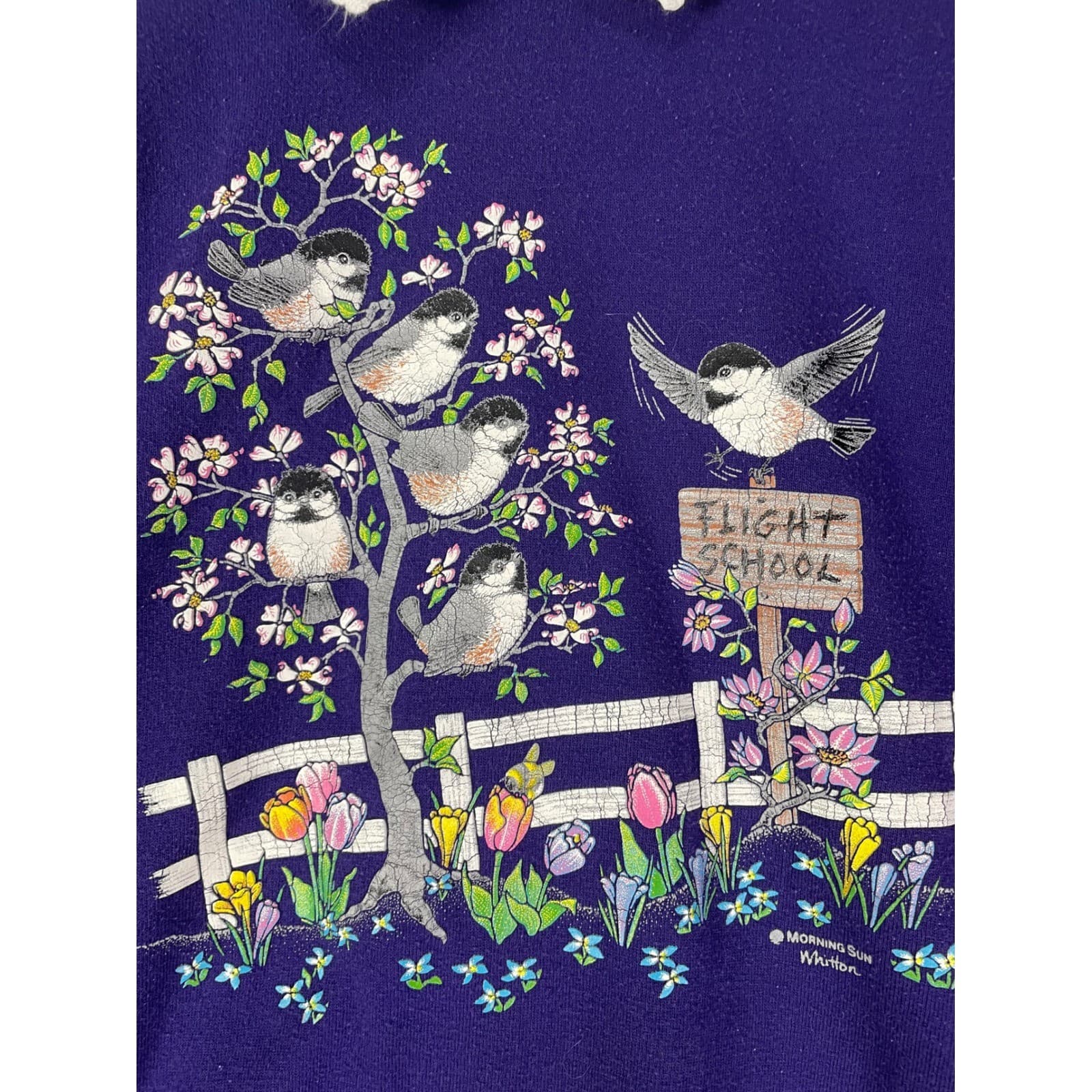 Vintage Morning Sun Sweatshirt XL Purple Bird Floral USA Jerzees Graphic - Thumbnail 7