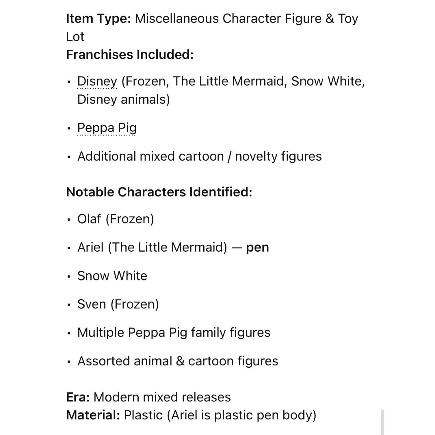 Disney Peppa Pig Mixed Figure Toy Lot 13pc Ariel Frozen Snow White Sven - Thumbnail 2