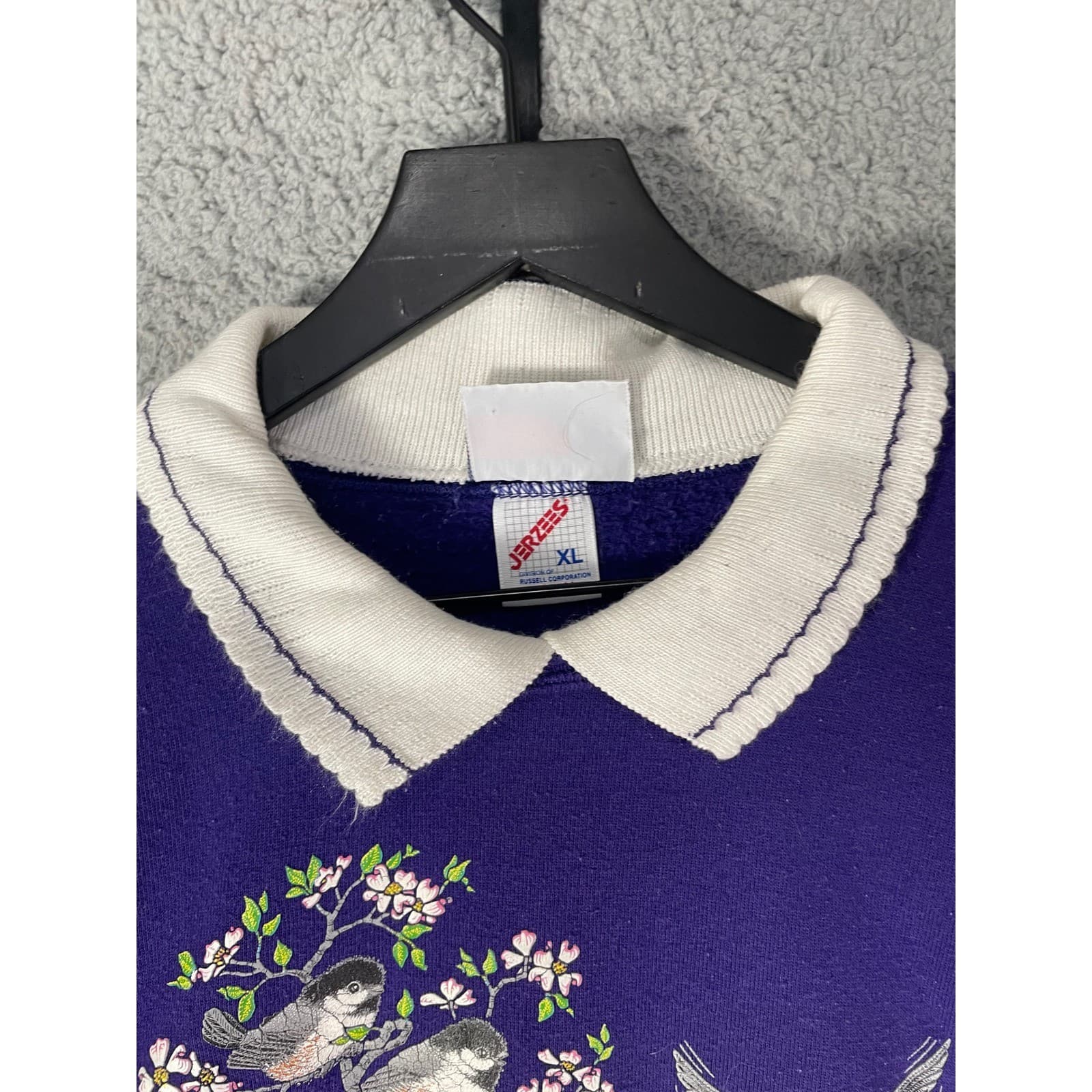 Vintage Morning Sun Sweatshirt XL Purple Bird Floral USA Jerzees Graphic - Thumbnail 6
