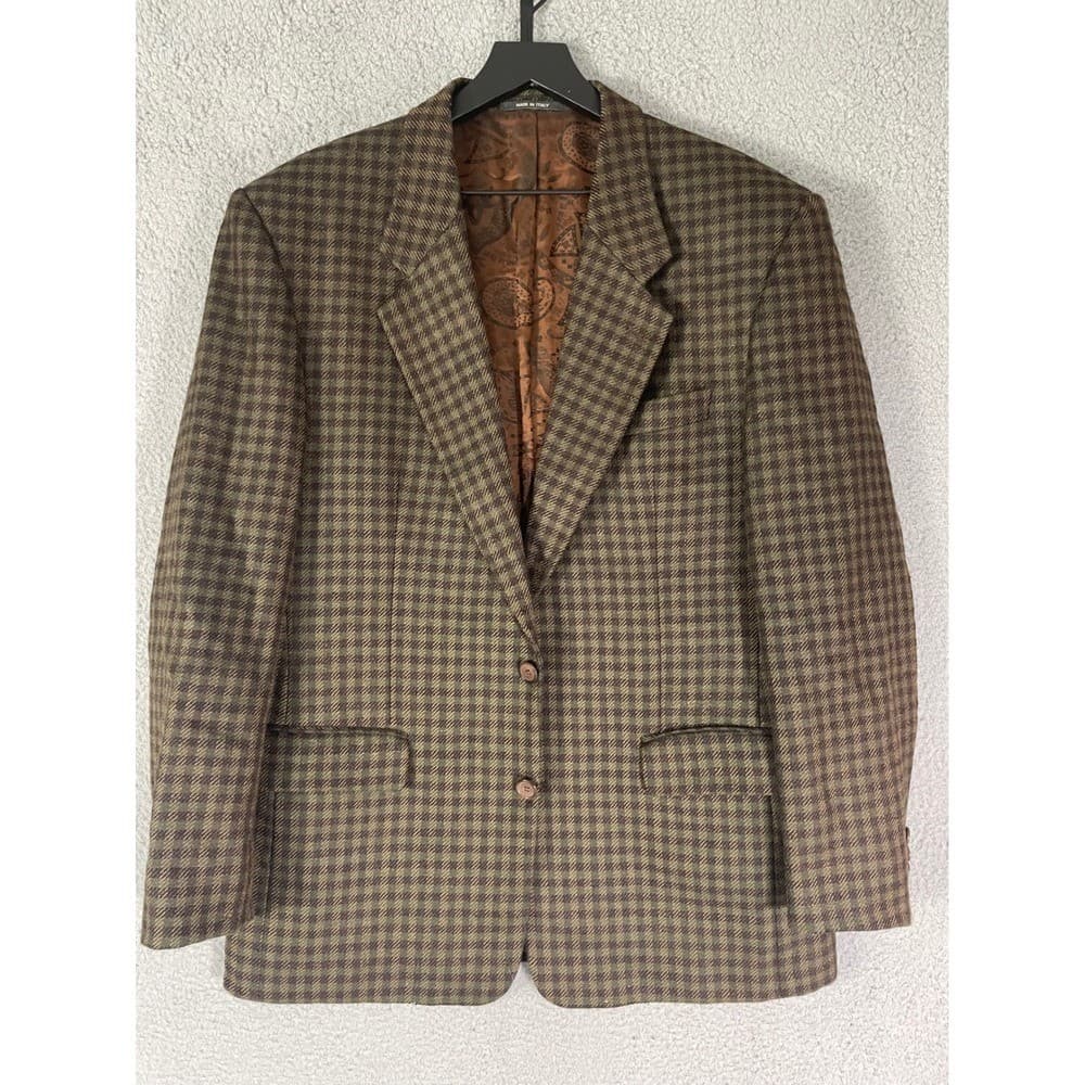 Vintage San Giorgio Wool Blazer Jacket Made in Italy Mens Brown Plaid - Thumbnail 8