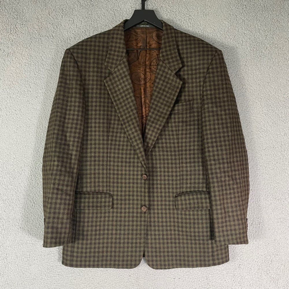 Vintage San Giorgio Wool Blazer Jacket Made in Italy Mens Brown Plaid - Thumbnail 6