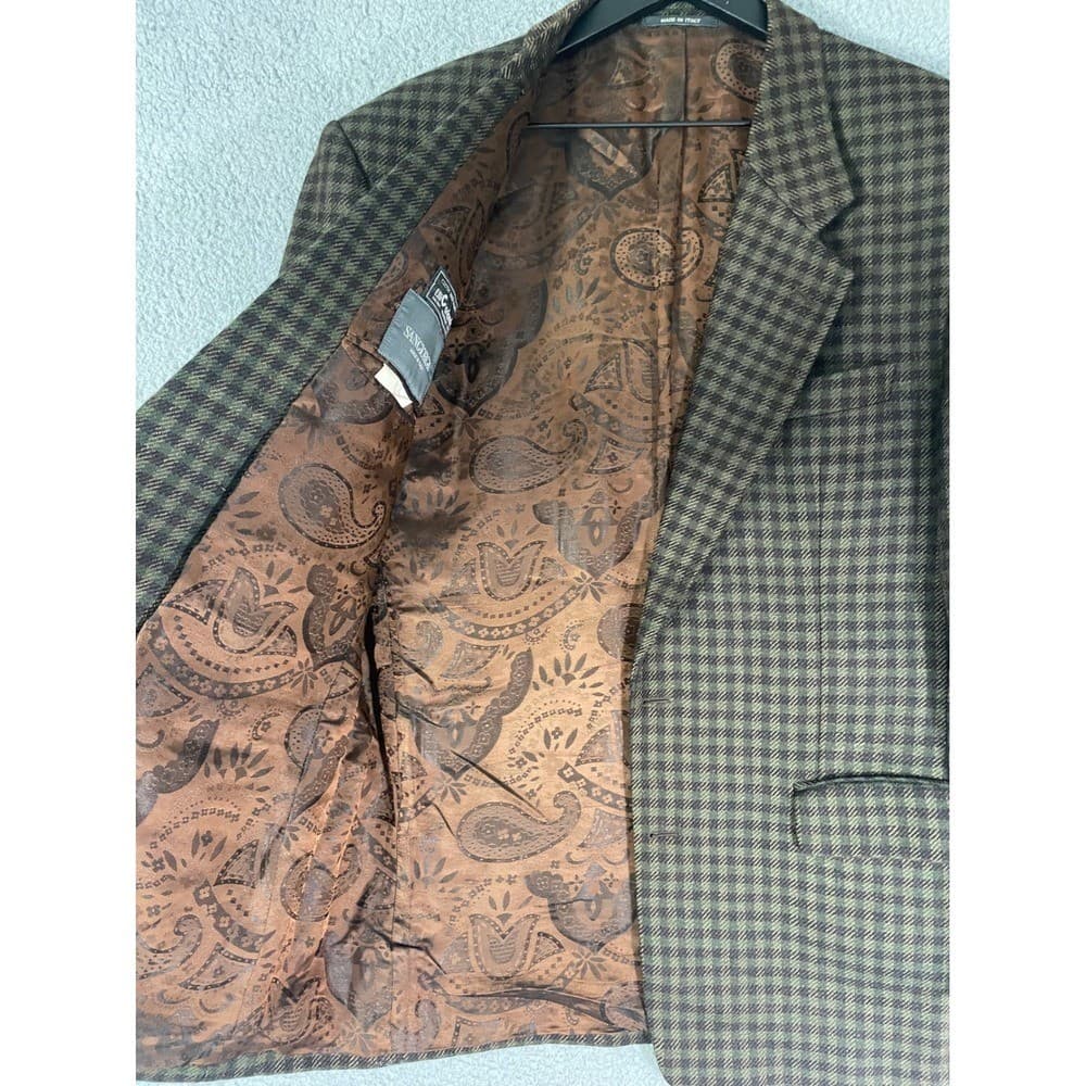 Vintage San Giorgio Wool Blazer Jacket Made in Italy Mens Brown Plaid - Thumbnail 11