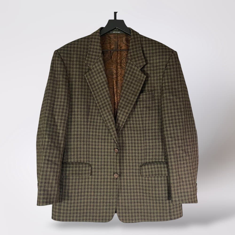 Vintage San Giorgio Wool Blazer Jacket Made in Italy Mens Brown Plaid - Thumbnail 2