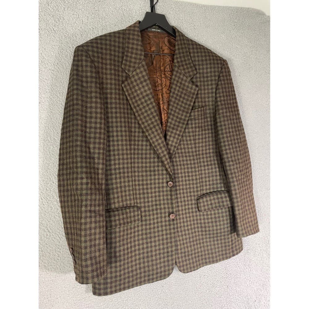 Vintage San Giorgio Wool Blazer Jacket Made in Italy Mens Brown Plaid - Thumbnail 9