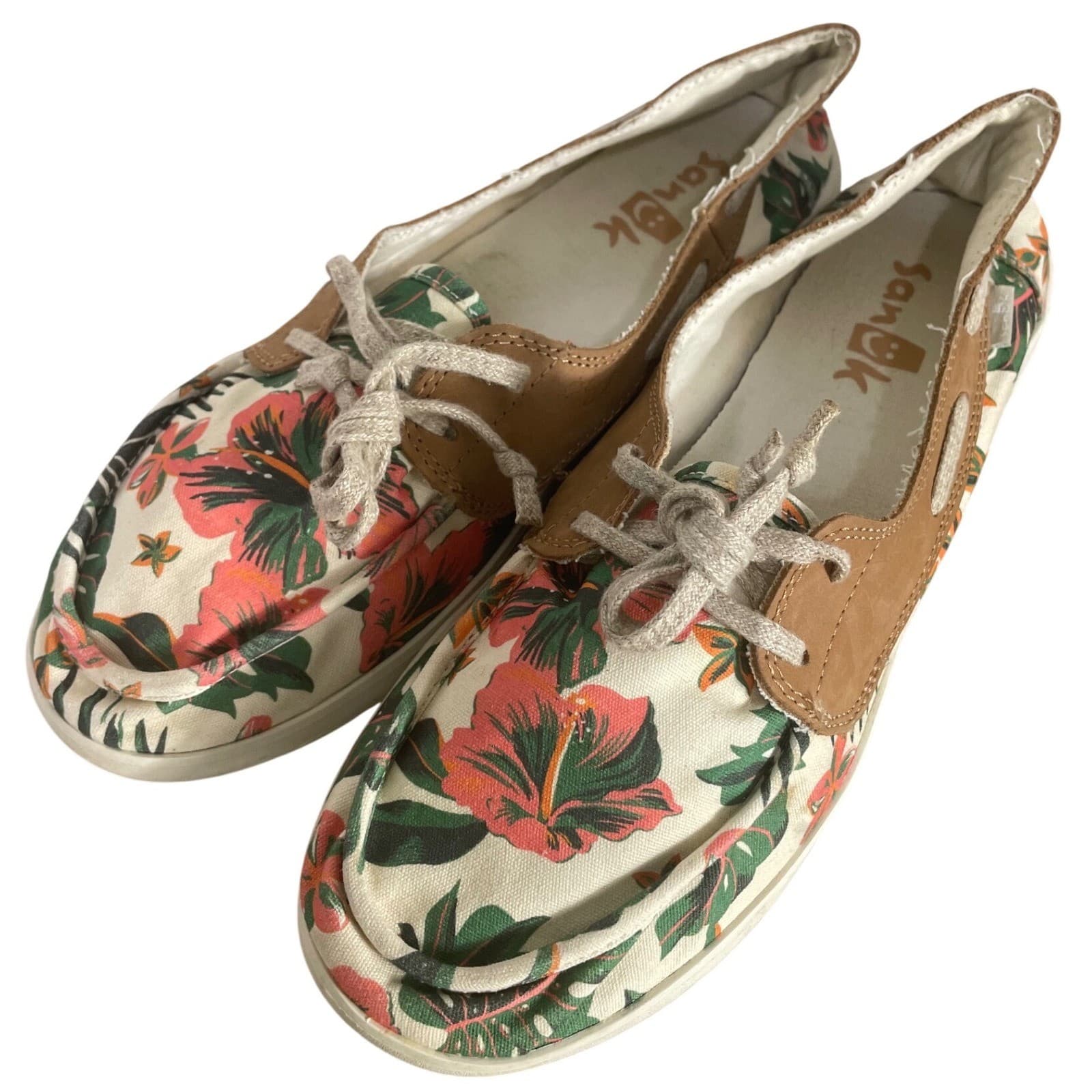 Sanuk Pair O Sail Lite Floral Boat Shoes Womens 10 Canvas Slip On Beach - Thumbnail 3