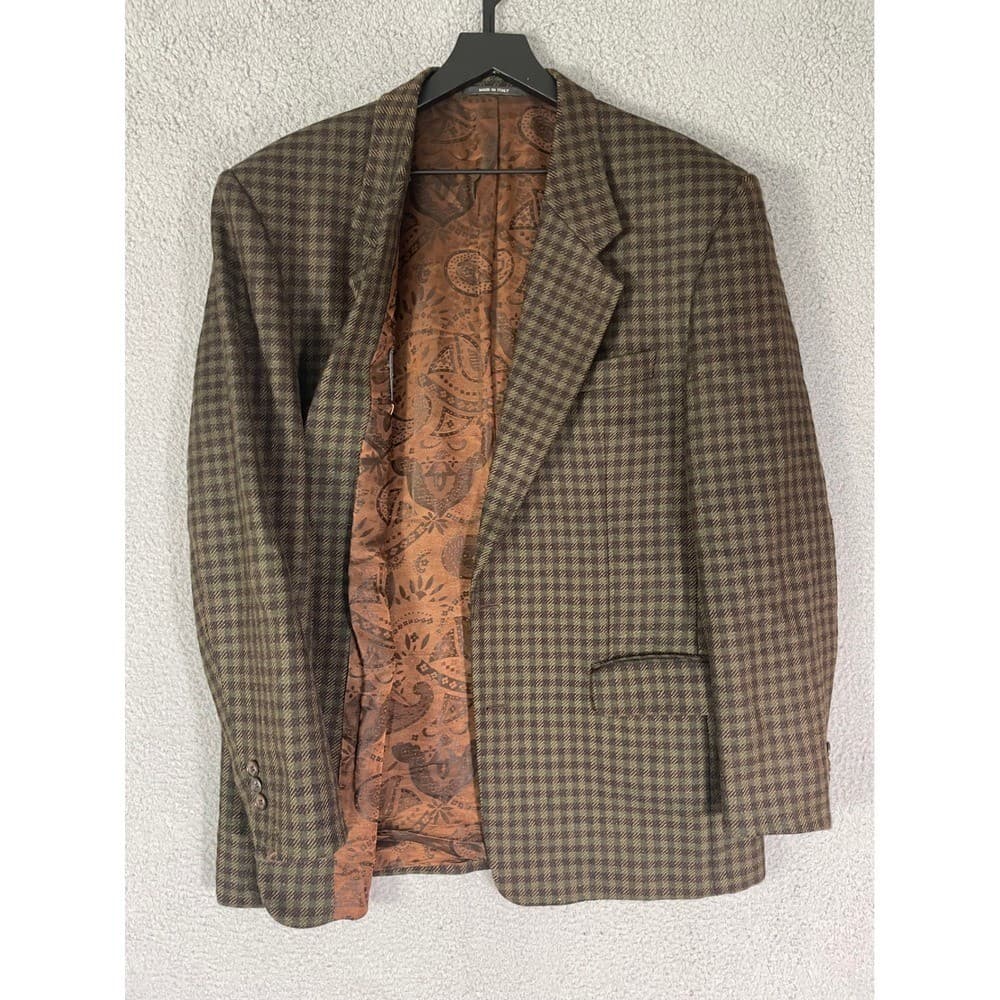 Vintage San Giorgio Wool Blazer Jacket Made in Italy Mens Brown Plaid - Thumbnail 10