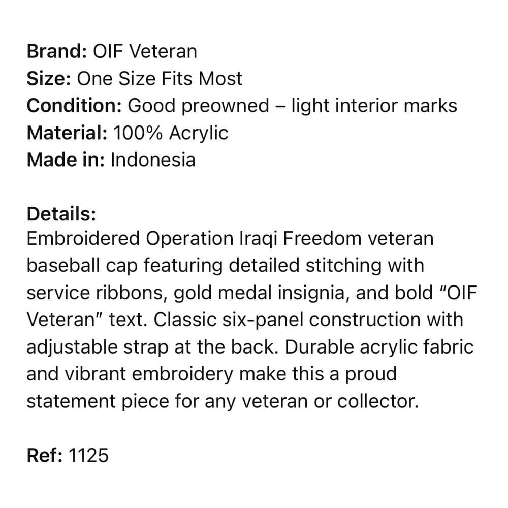 Operation Iraqi Freedom Veteran Baseball Hat Black OIF Military Snapback Cap - Thumbnail 3