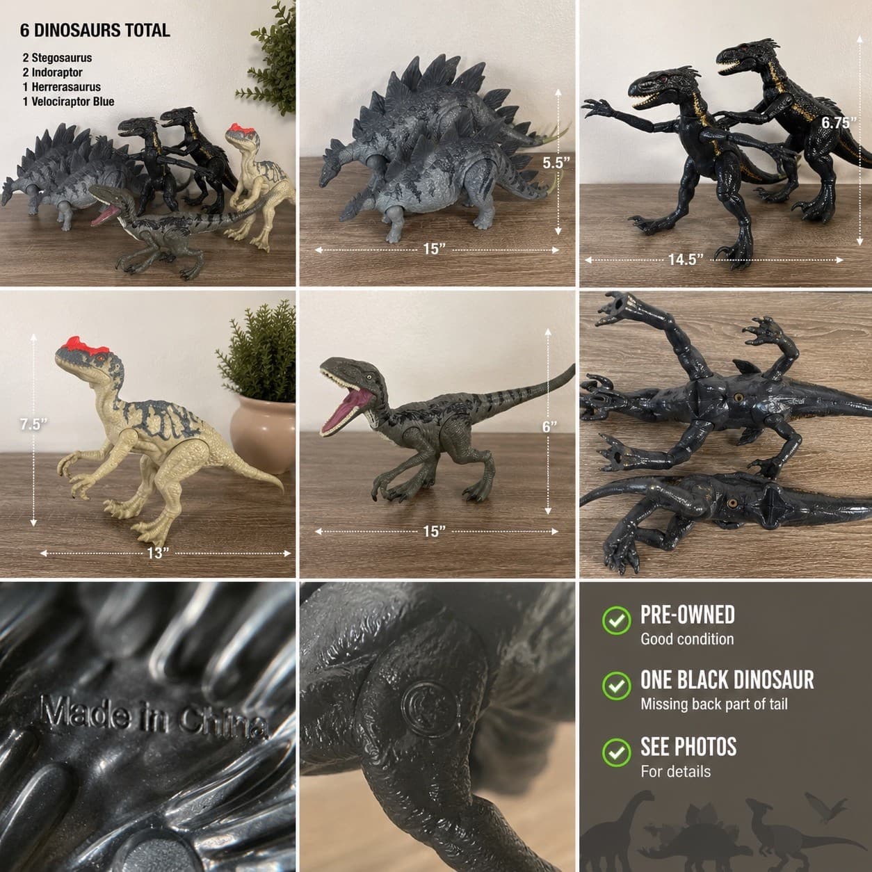 Jurassic World Mattel Dinosaur Figure Lot 6 Indoraptor Blue Stegosaurus Toy - Thumbnail 2