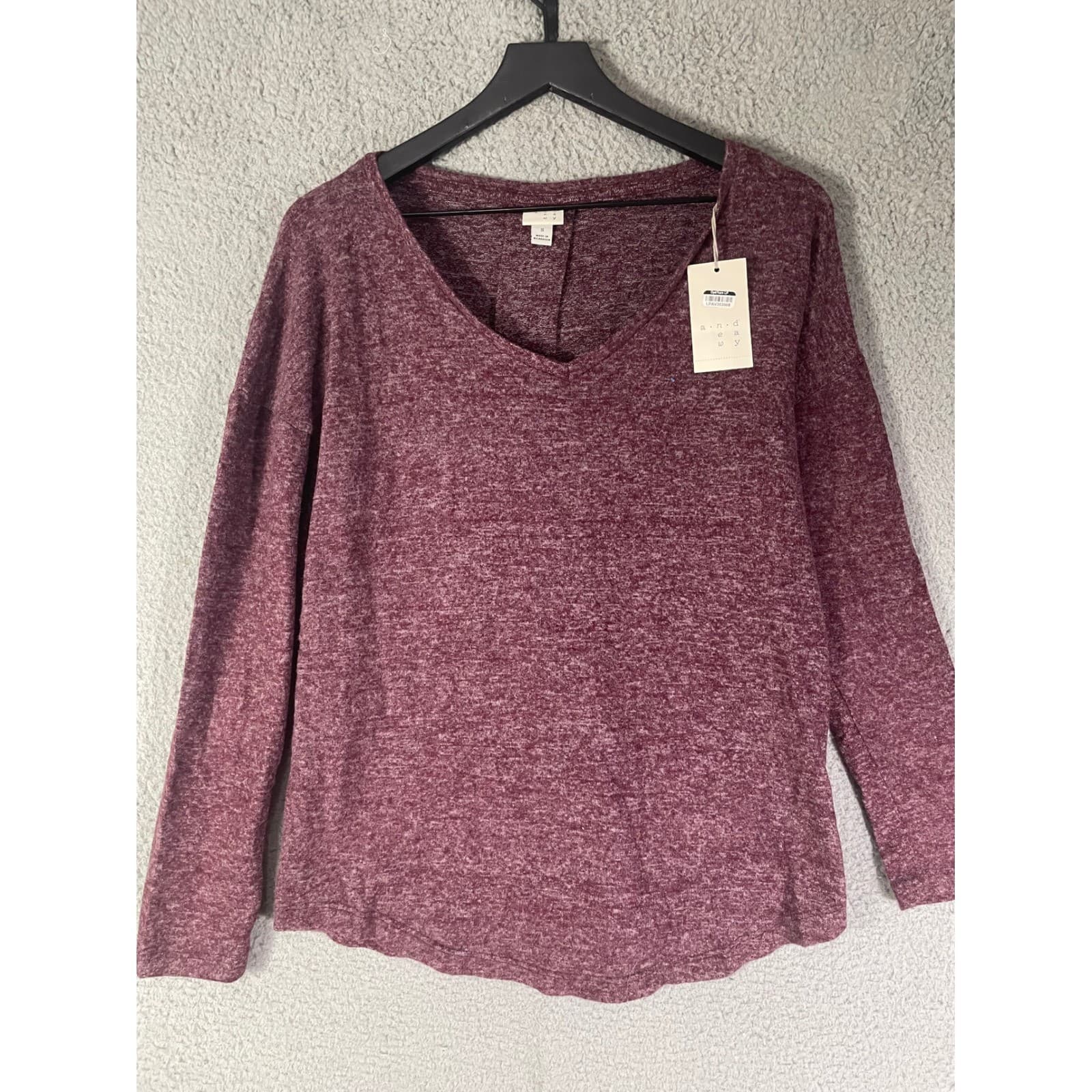 A New Day Womens NWT Burgundy Knit Top Size S Long Sleeve Lightweight Tee - Thumbnail 6
