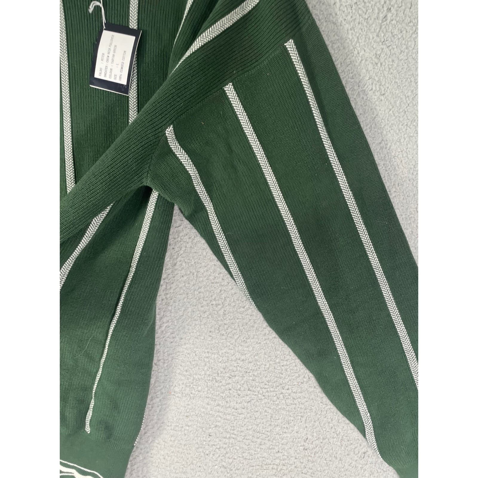 Faldo Pringle Sweater Mens L Green Striped Crewneck Cotton Golf NWT - Thumbnail 10