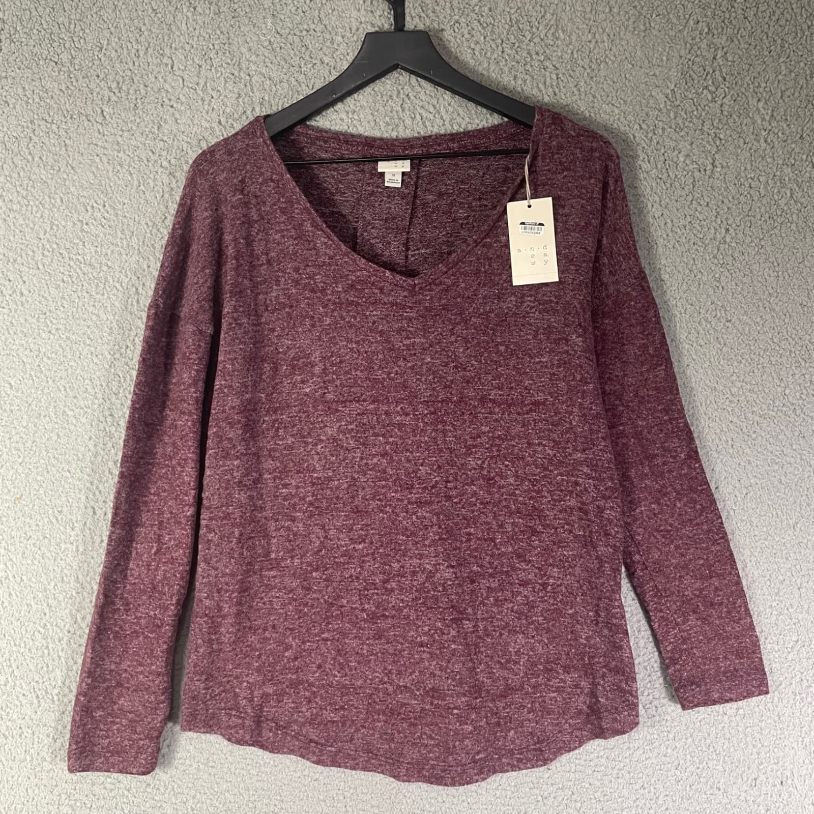 A New Day Womens NWT Burgundy Knit Top Size S Long Sleeve Lightweight Tee - Thumbnail 2