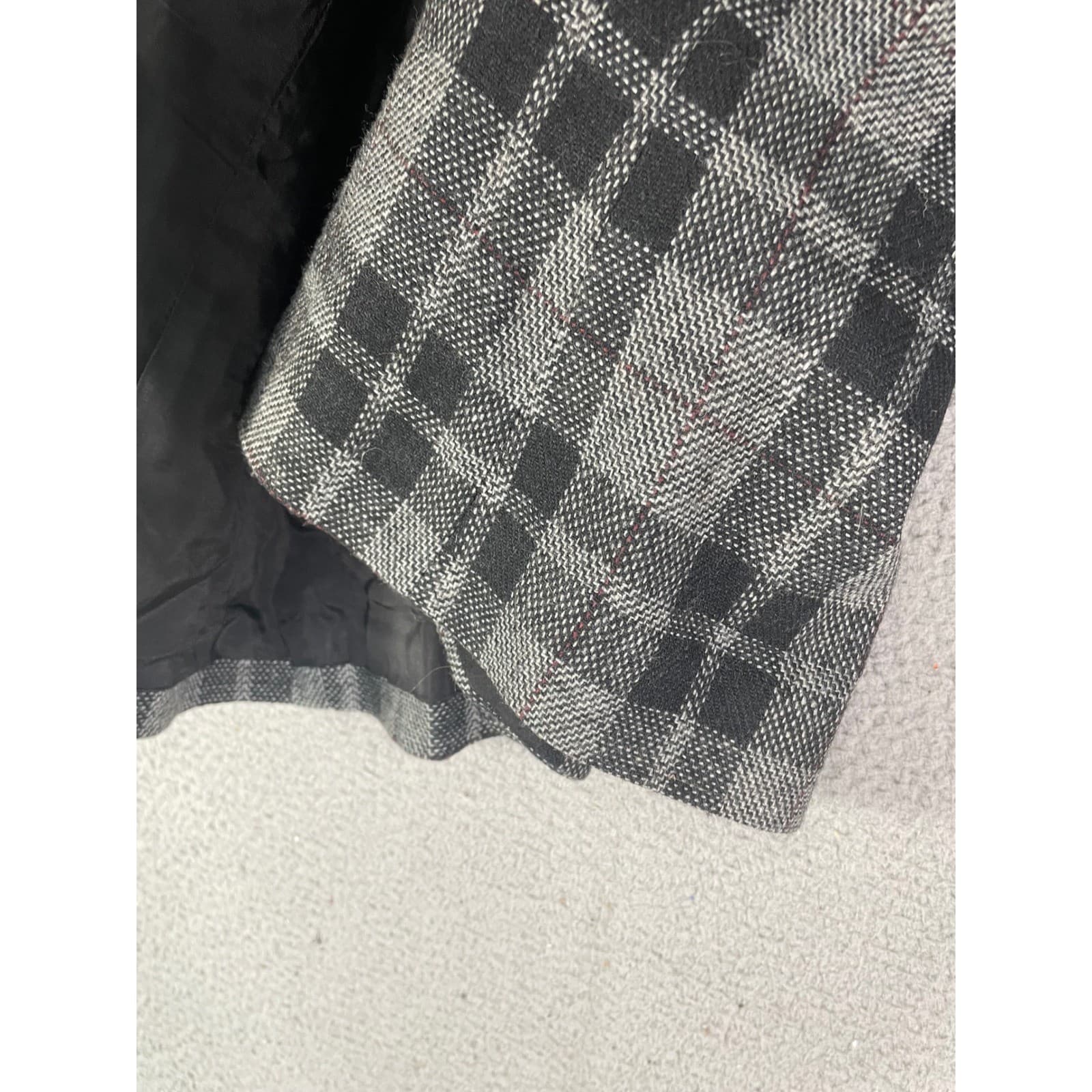 Vintage Plaid Blazer Womens 5 6 Gray Wool Jacket Velvet Collar Academia S - Thumbnail 10