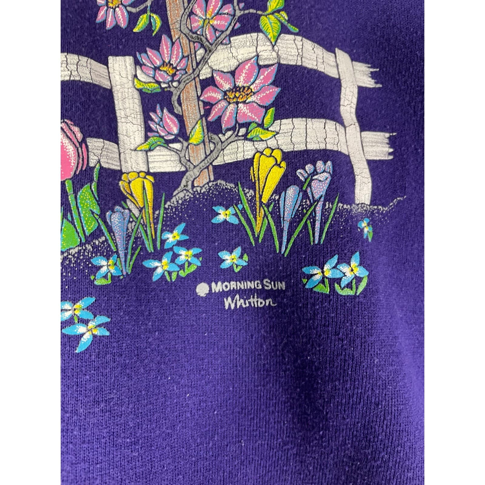 Vintage Morning Sun Sweatshirt XL Purple Bird Floral USA Jerzees Graphic - Thumbnail 8