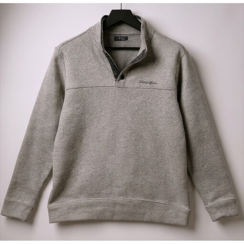 Eddie Bauer Men's M Radiator Fleece Snap Mock Pullover Gray Marled Sweater - Thumbnail 2