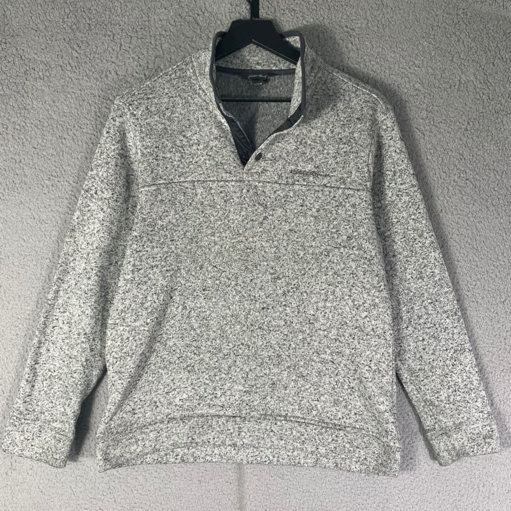 Eddie Bauer Men's M Radiator Fleece Snap Mock Pullover Gray Marled Sweater - Thumbnail 3