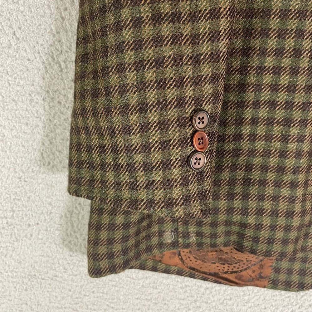 Vintage San Giorgio Wool Blazer Jacket Made in Italy Mens Brown Plaid - Thumbnail 14