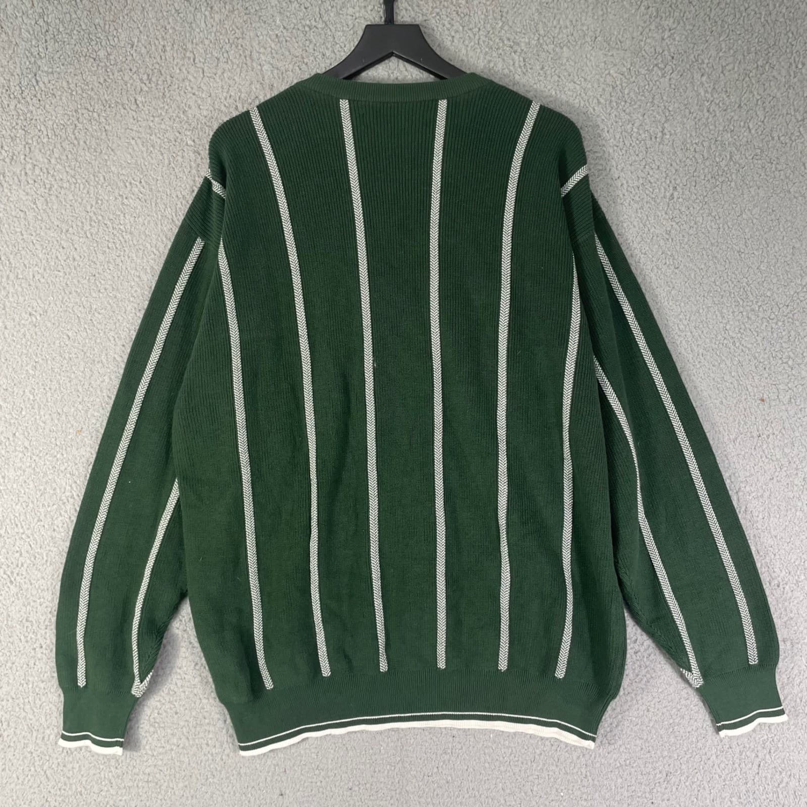 Faldo Pringle Sweater Mens L Green Striped Crewneck Cotton Golf NWT - Thumbnail 7