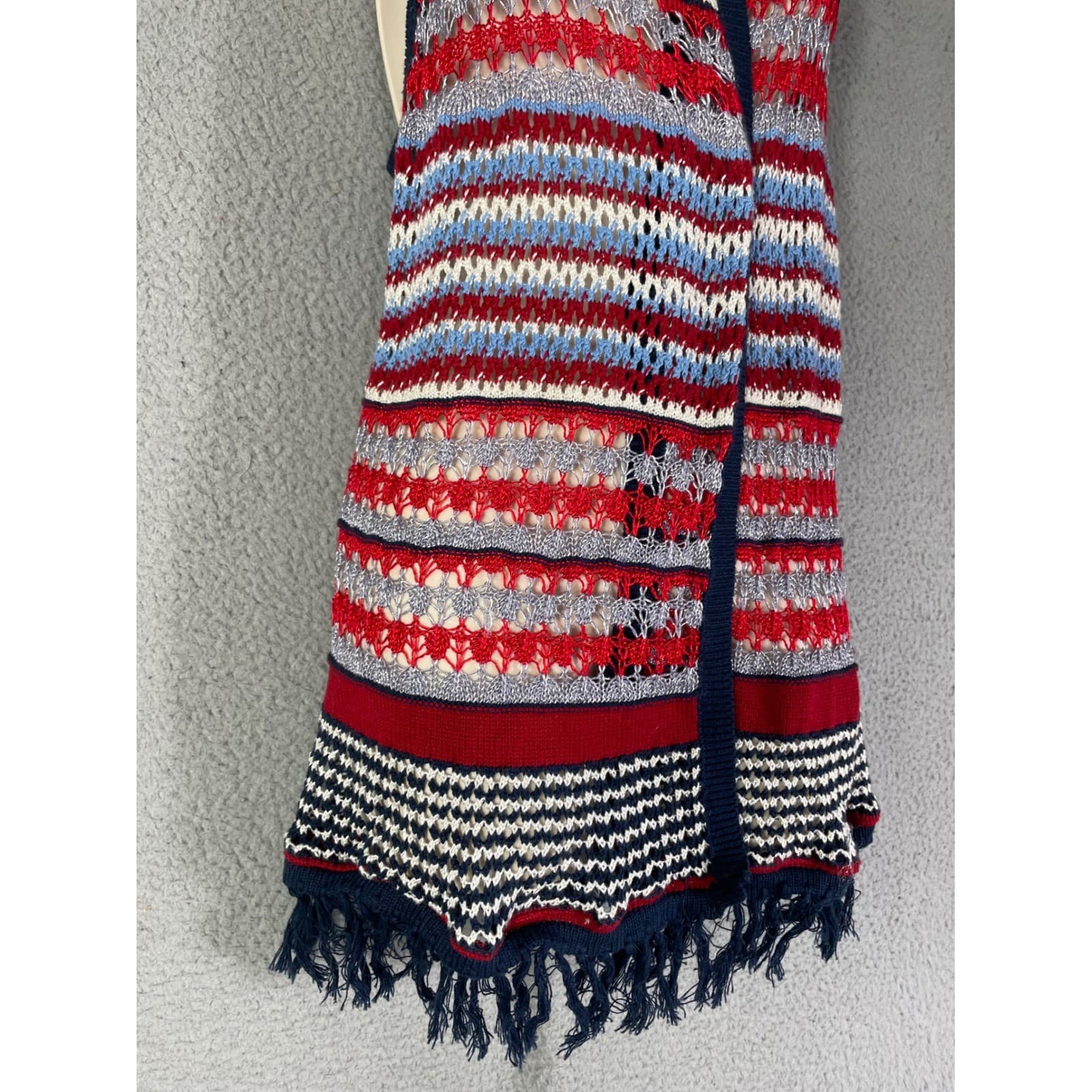 Est. 1946 Patriotic Knit Fringe Vest Medium M Red White Blue Americana Cardigan - Thumbnail 4