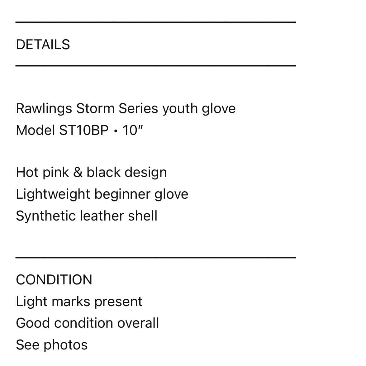 Rawlings Storm ST10BP 10in Youth Softball Glove Pink Black Basket Web RHT - Thumbnail 2